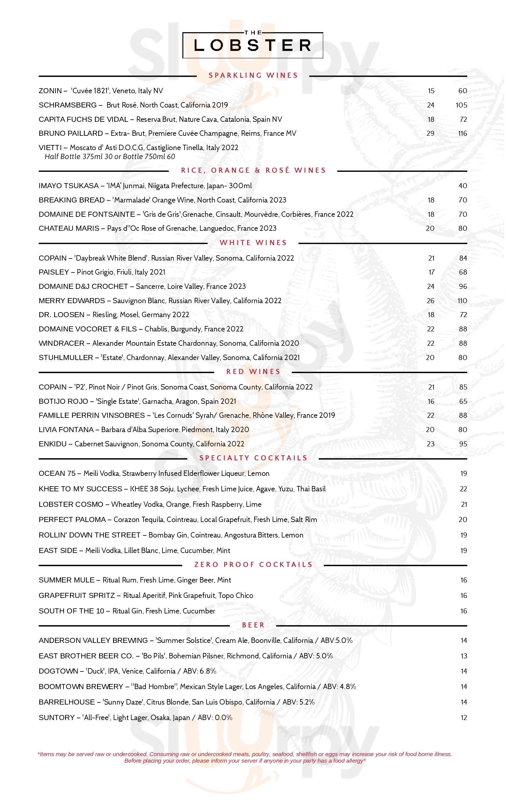 The Lobster Los Angeles Menu - 1