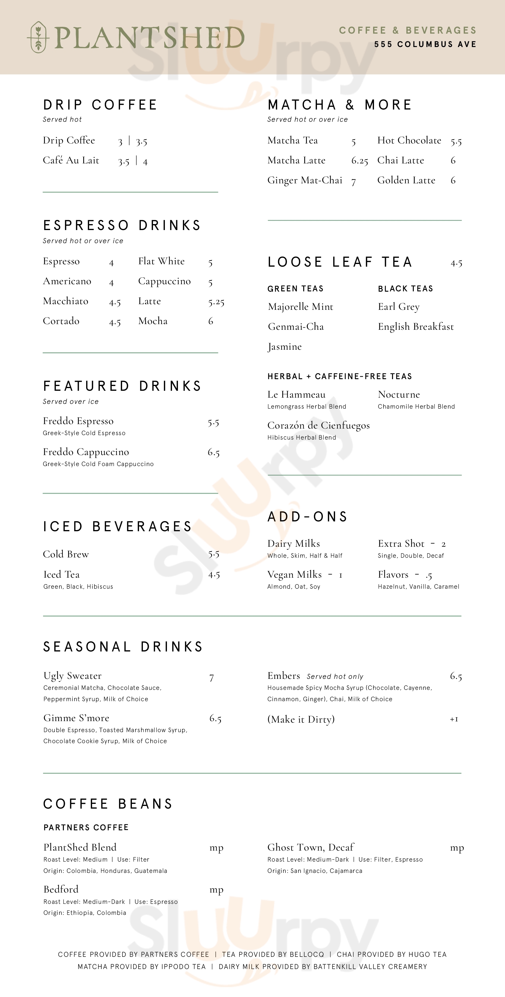 Main Menu - Plantshed Cafe 87th Street