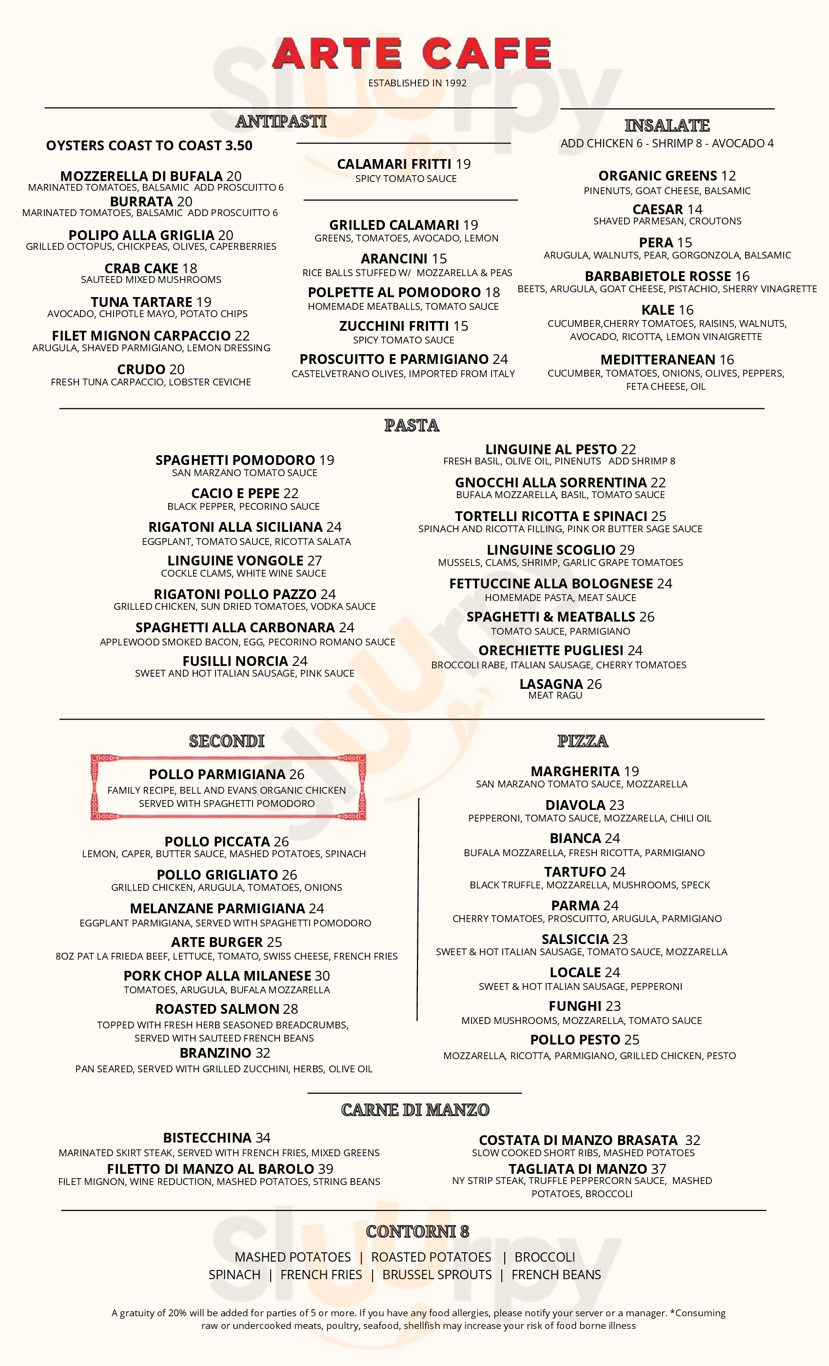 Arte Cafe New York City Menu - 1