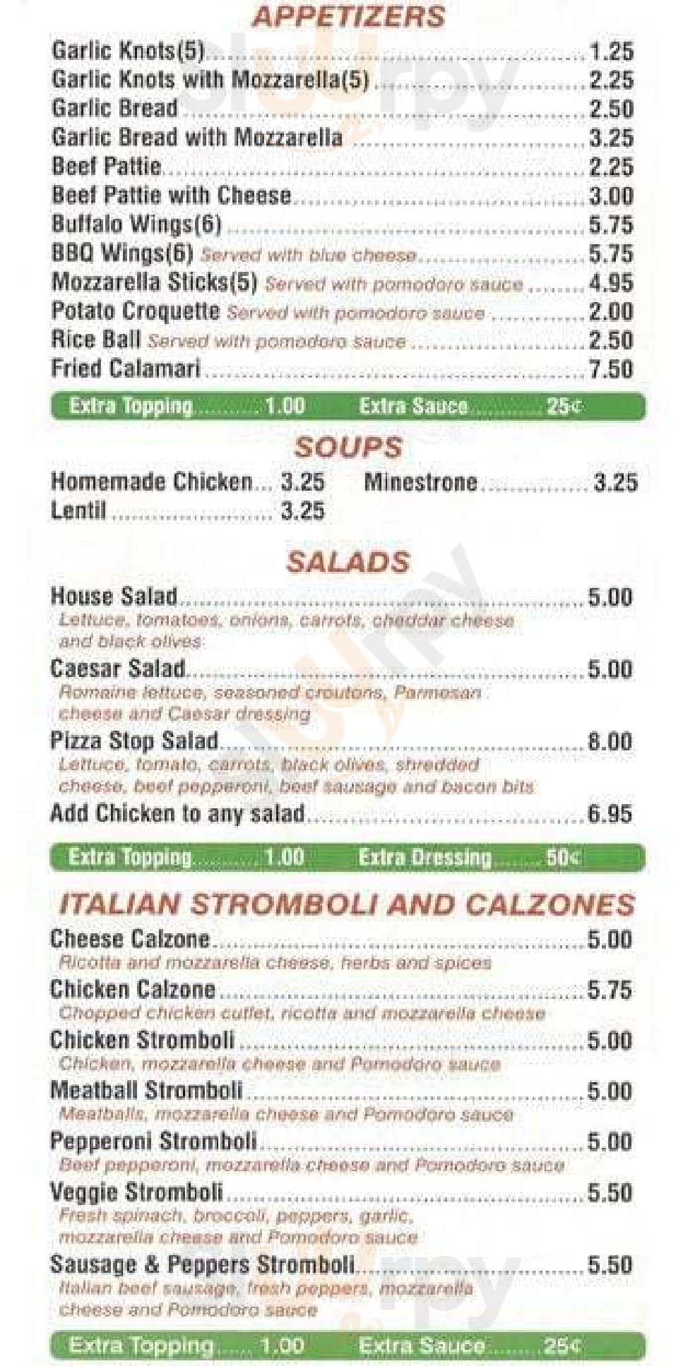 Main Menu - Pizza Stop