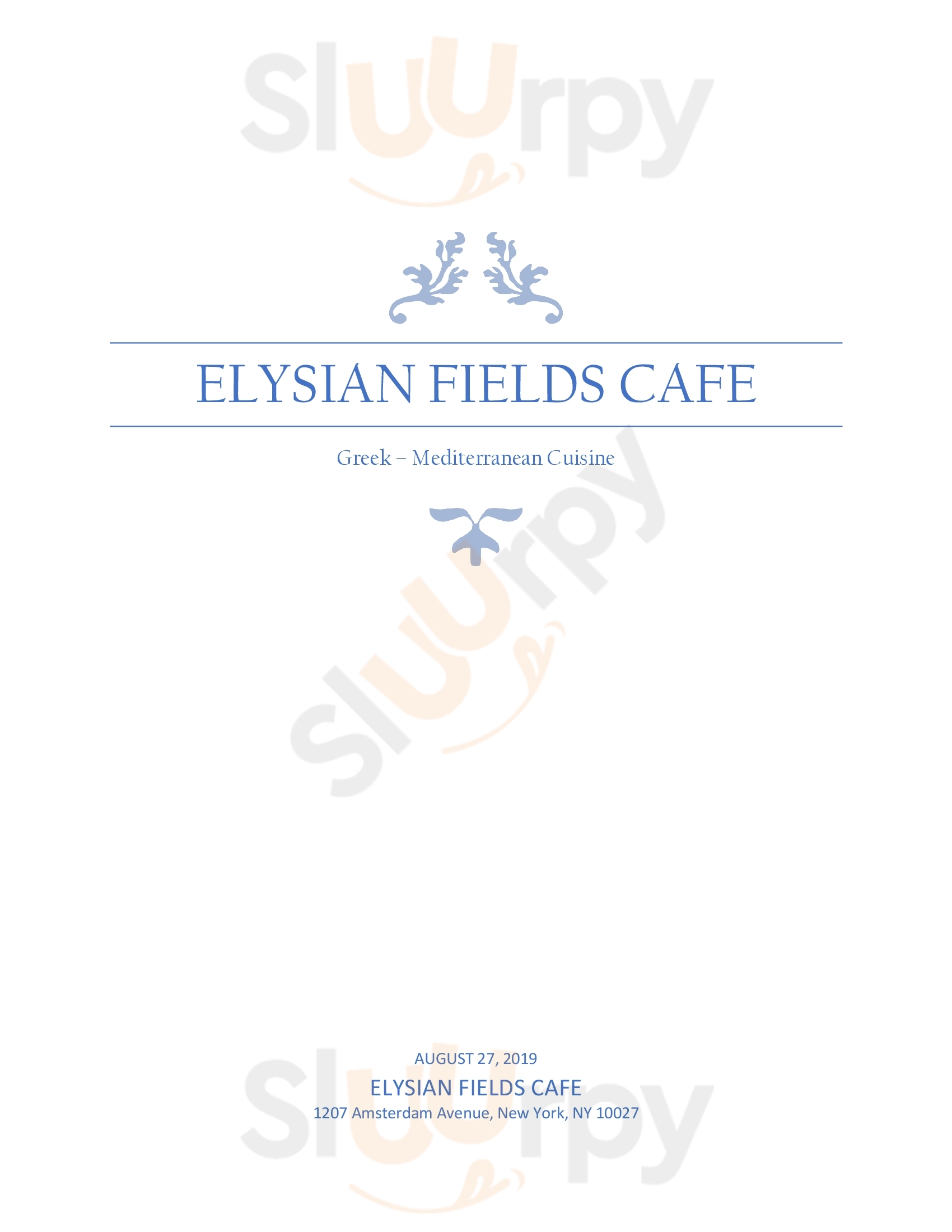 Elysian Fields Cafe New York City Menu - 1