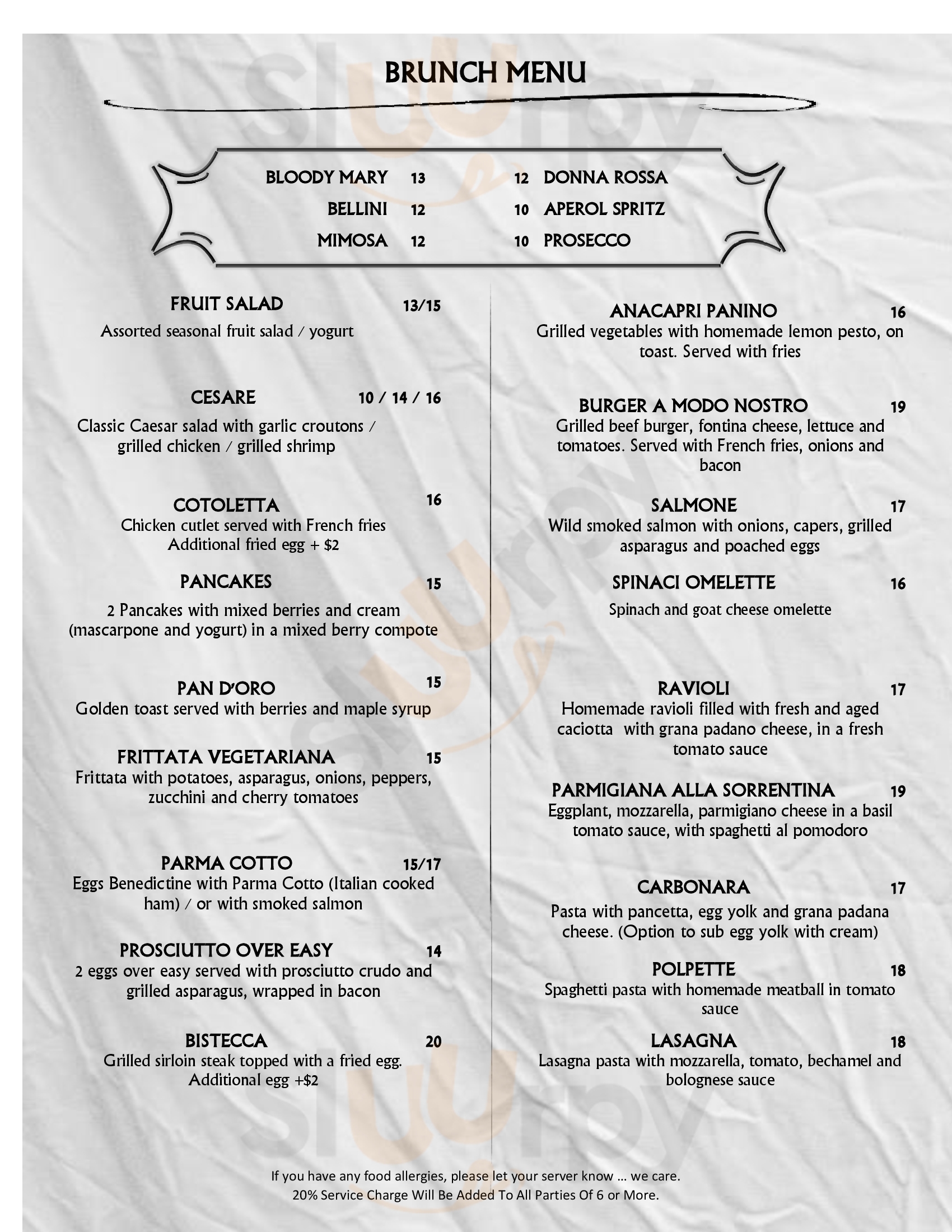 Main Menu - Tartina Restaurant