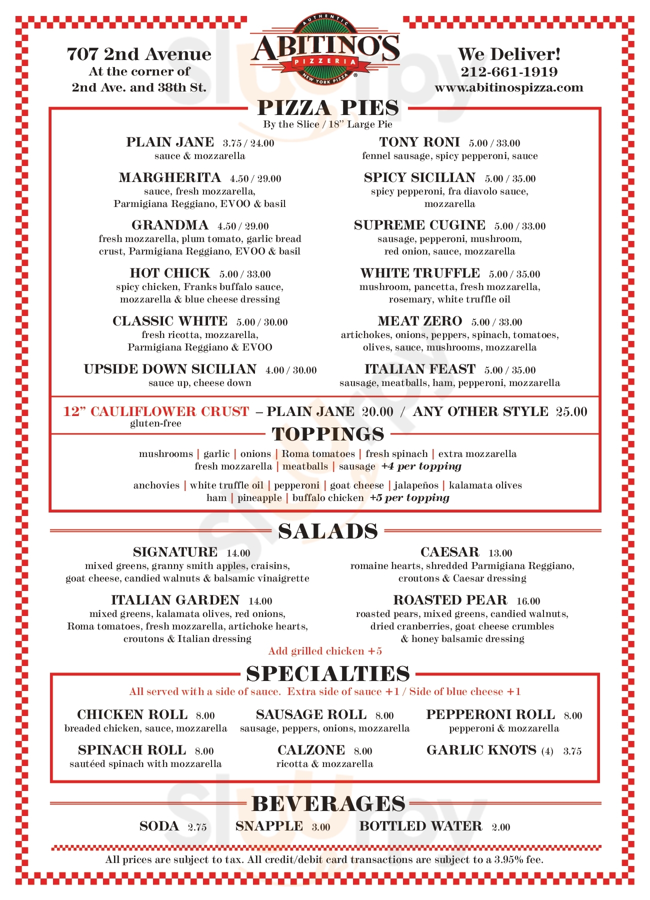 Abitino"s New York City Menu - 1