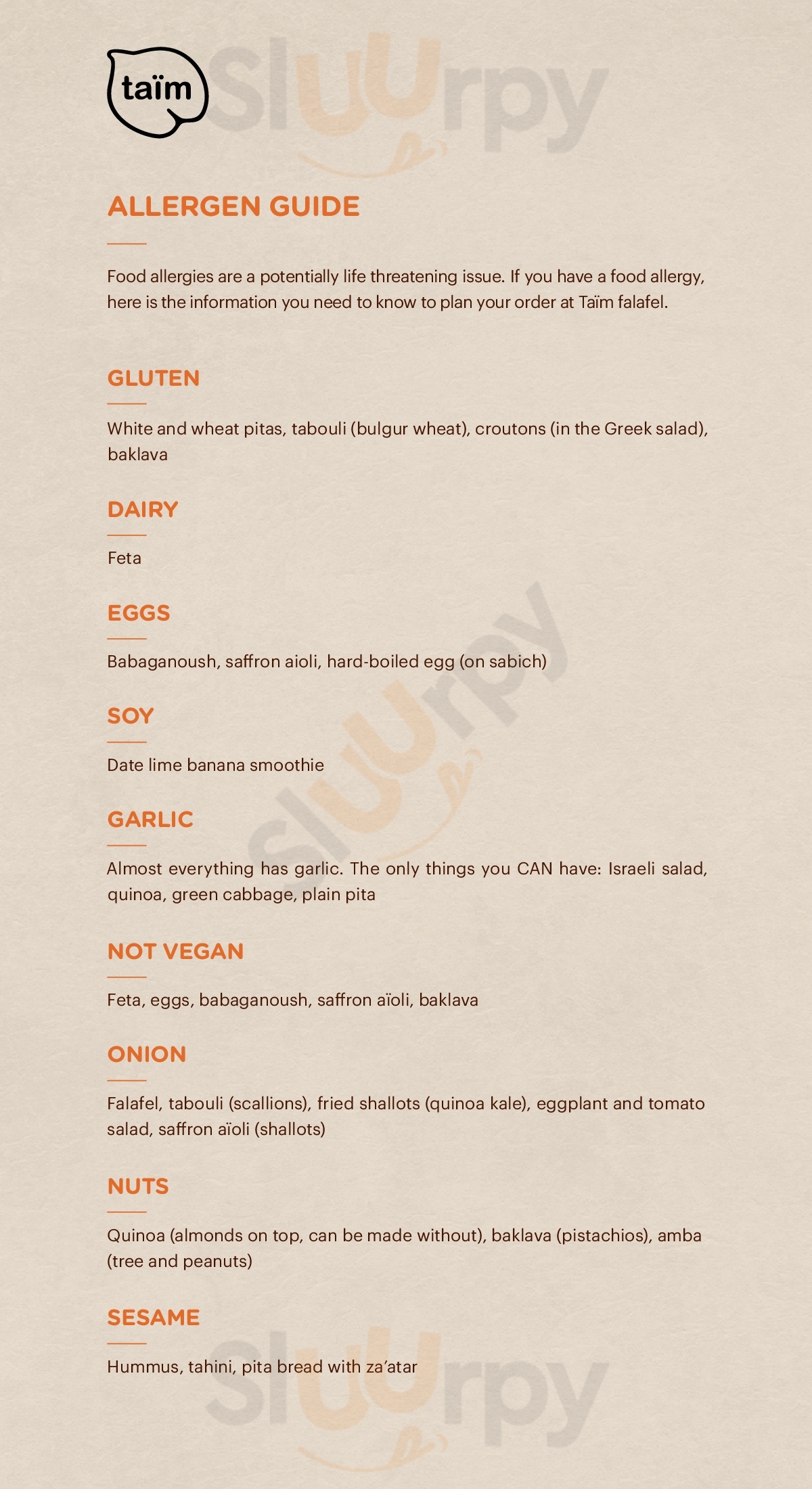 Taim Maiden Lane New York City Menu - 1