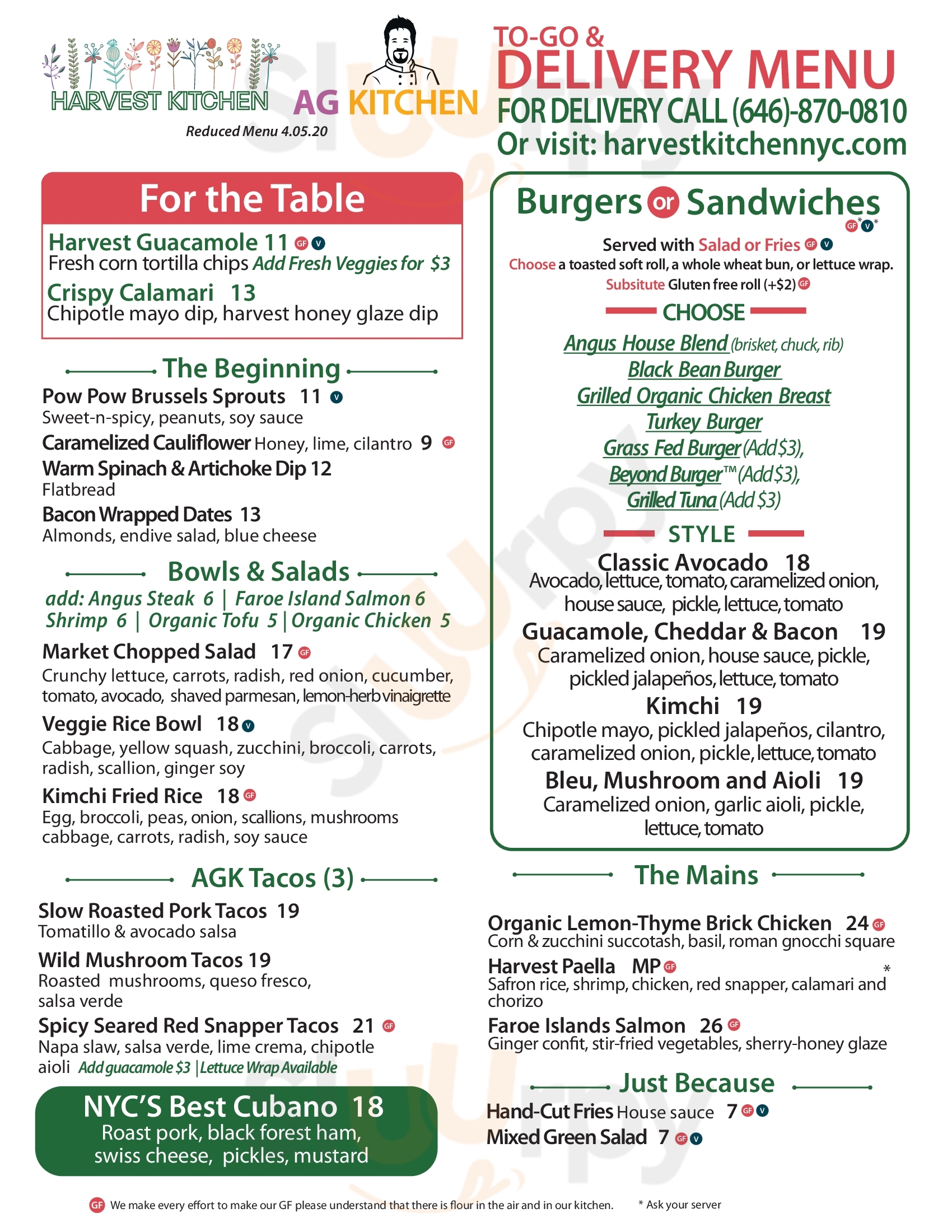 Main Menu - Harvest Kitchen