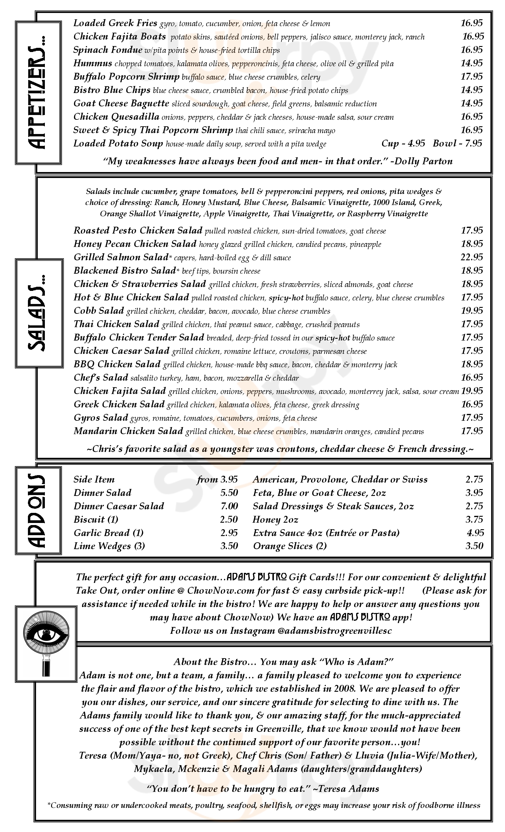 Main Menu - Adams Bistro