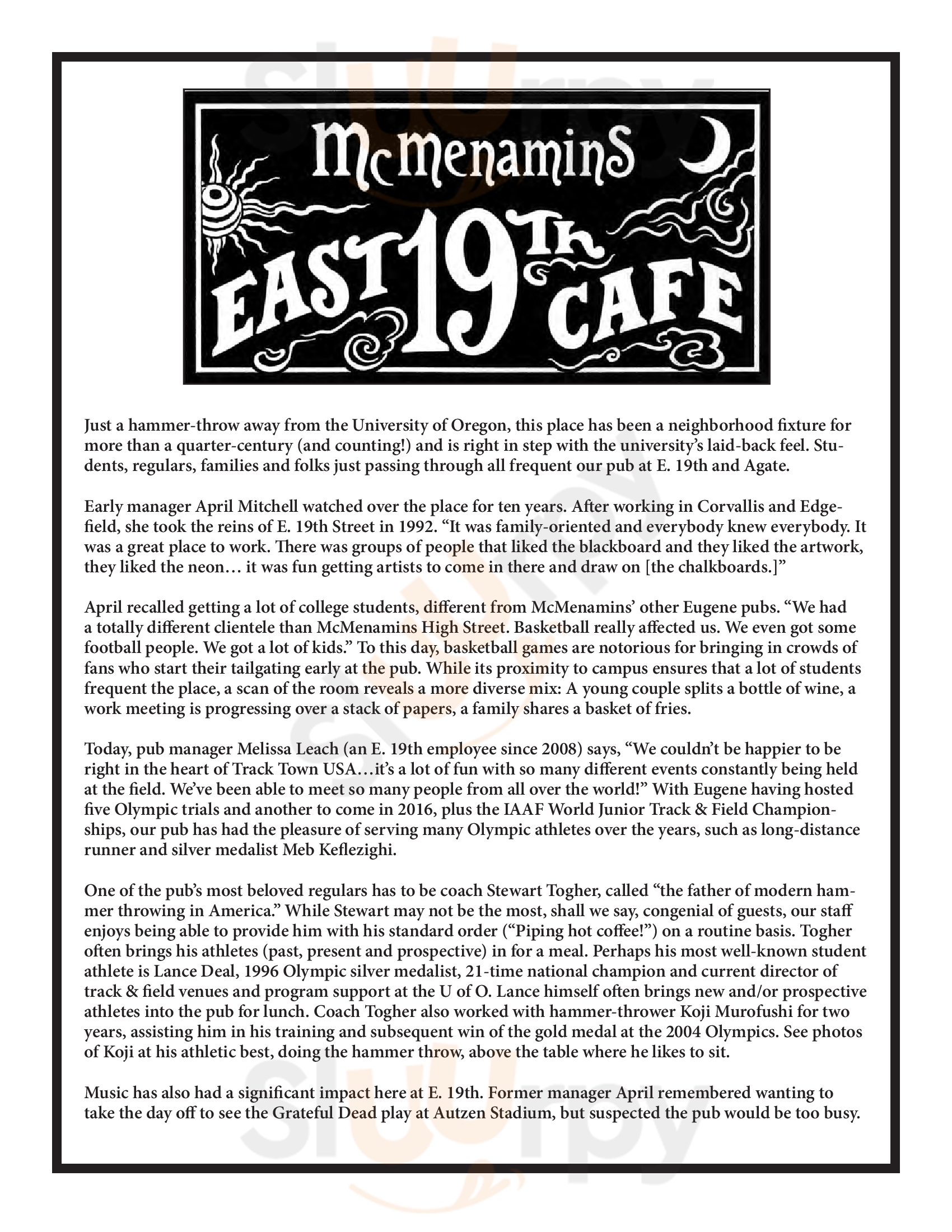 Mcmenamins - East 19th Street Cafe Eugene Menu - 1