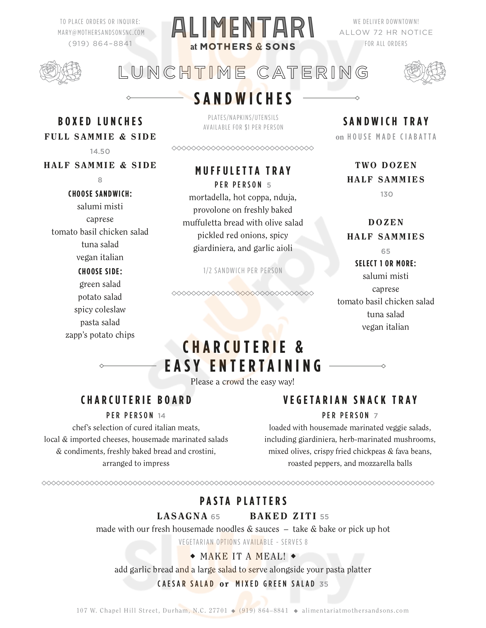 Main Menu - Mothers And Sons Trattoria