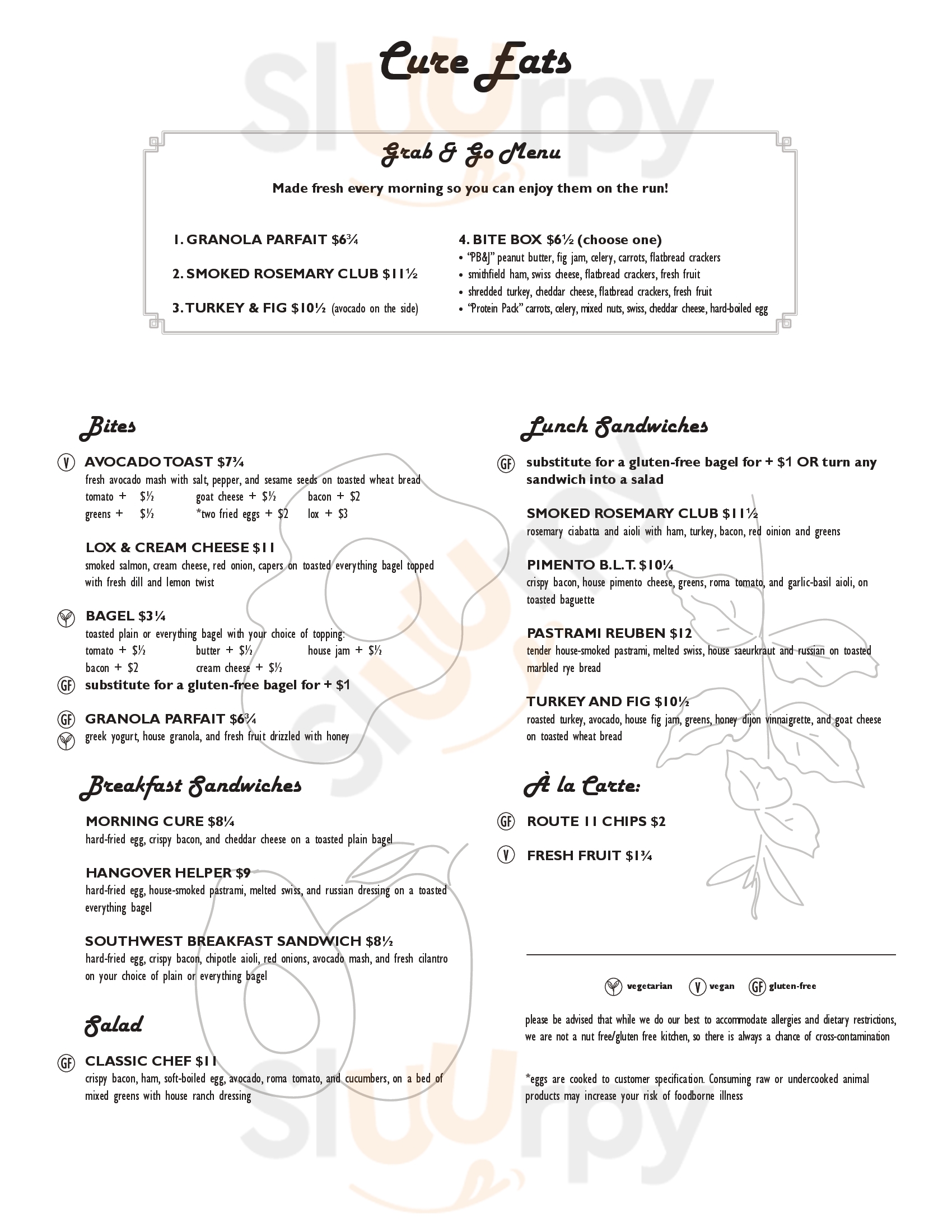 Main Menu - Cure Coffeehouse And Brasserie