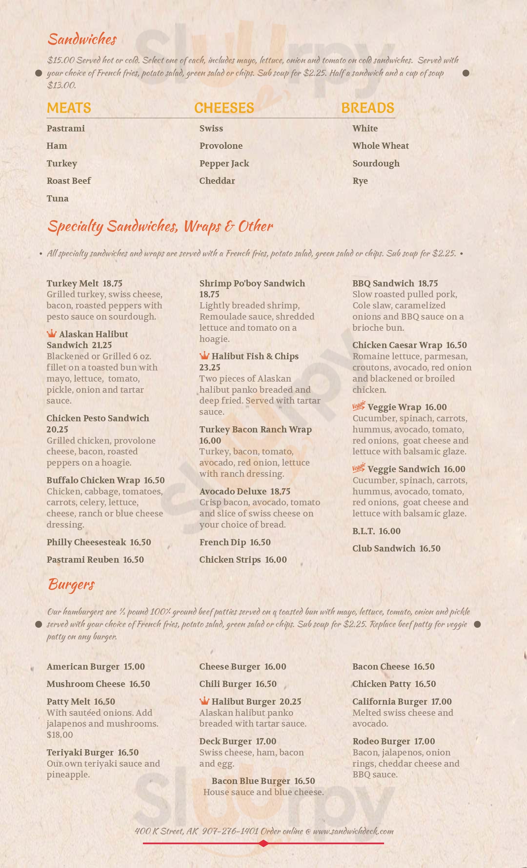 Main Menu - Sandwich Deck