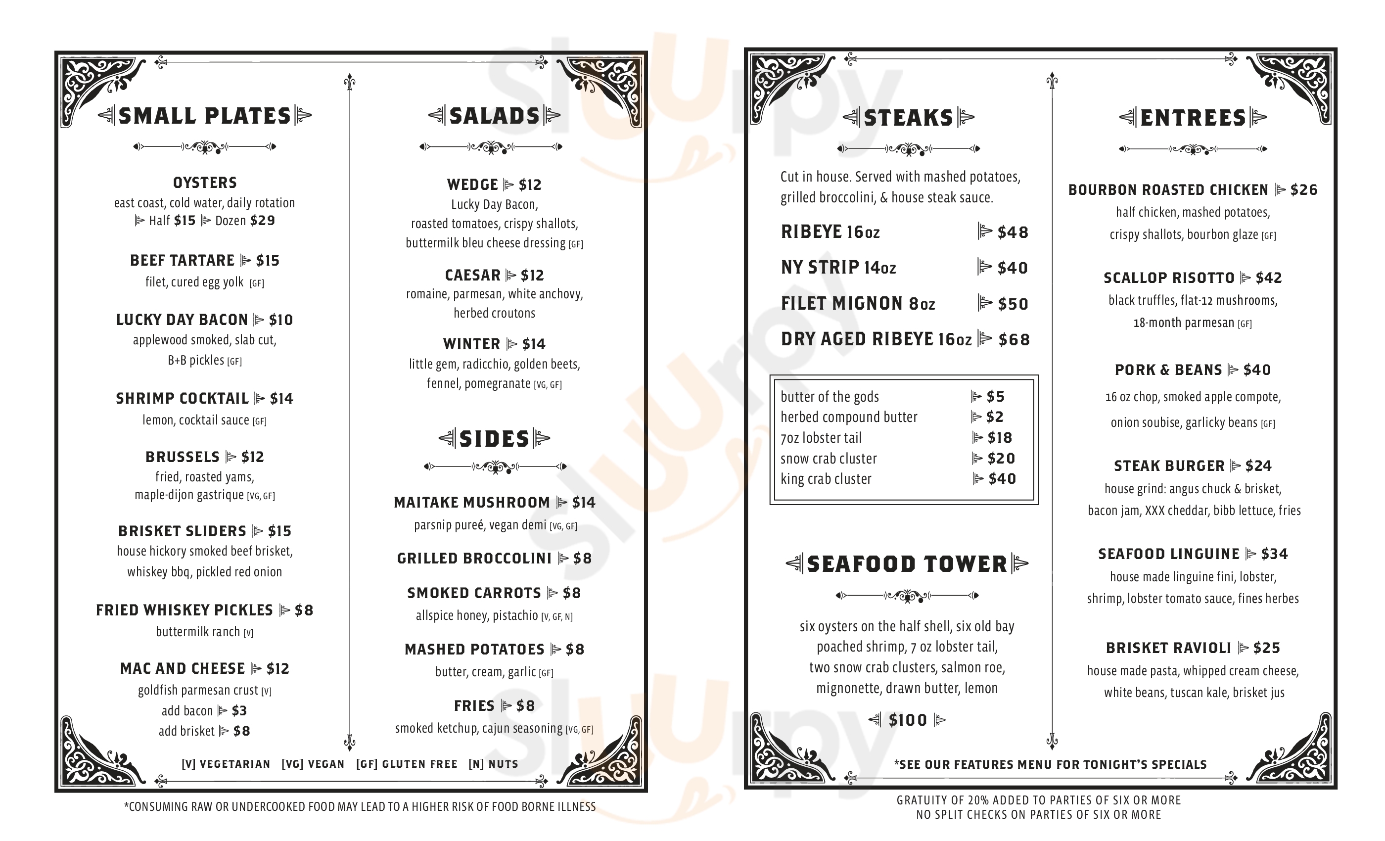 Main Menu - Lucky Day Whisky Bar