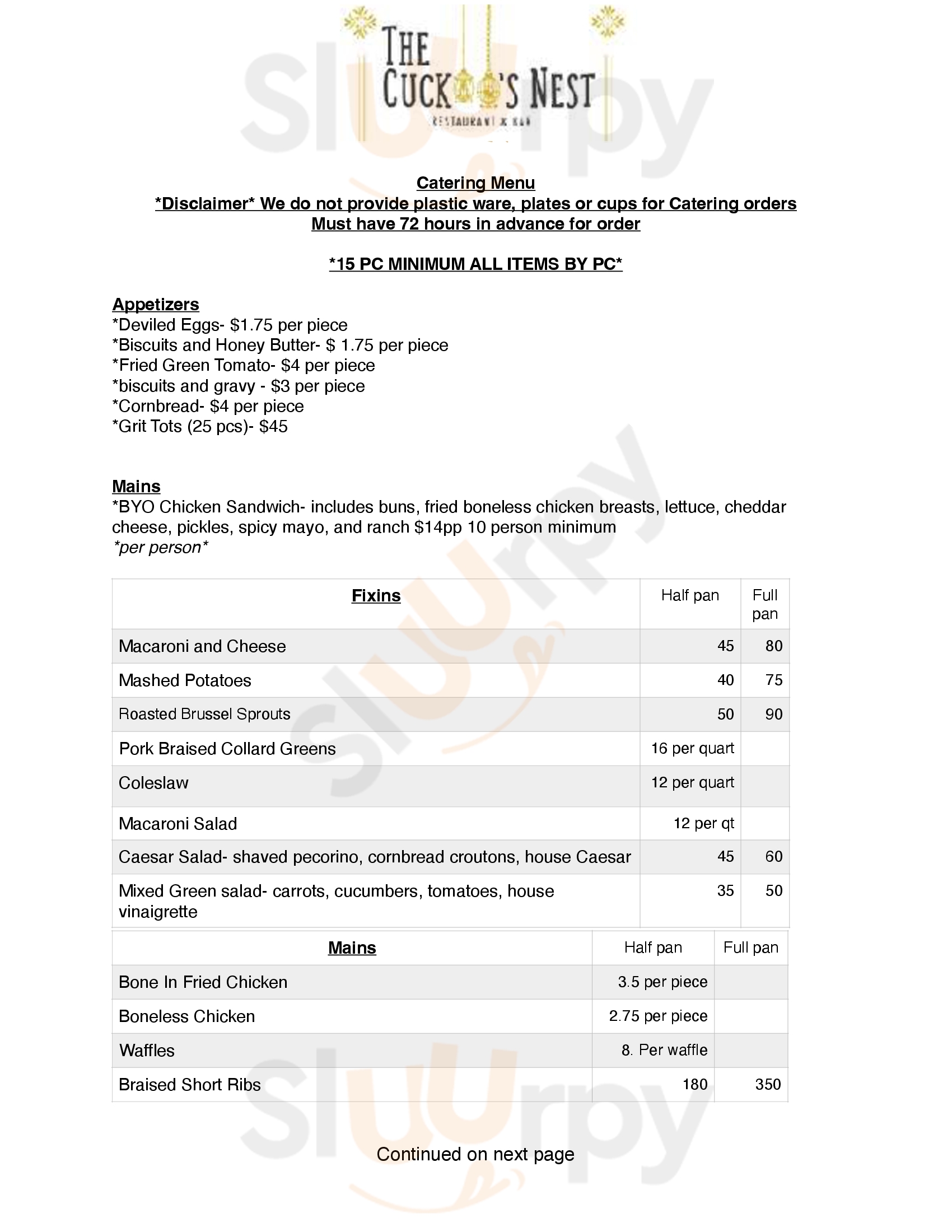 Main Menu - The Cuckoo's Nest