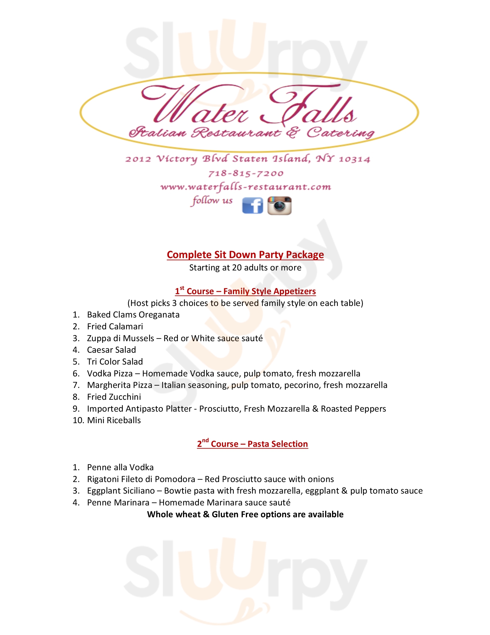 Main Menu - Waterfalls Restaurant