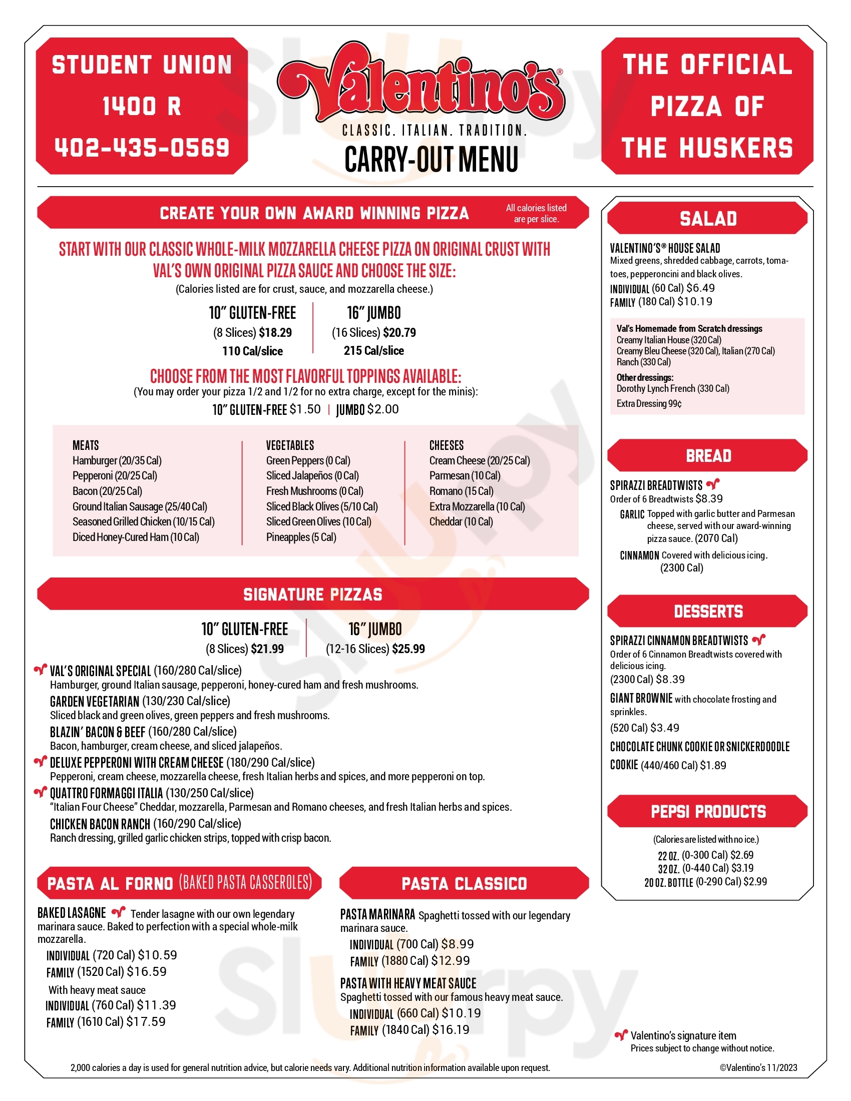 Main Menu - Valentino's