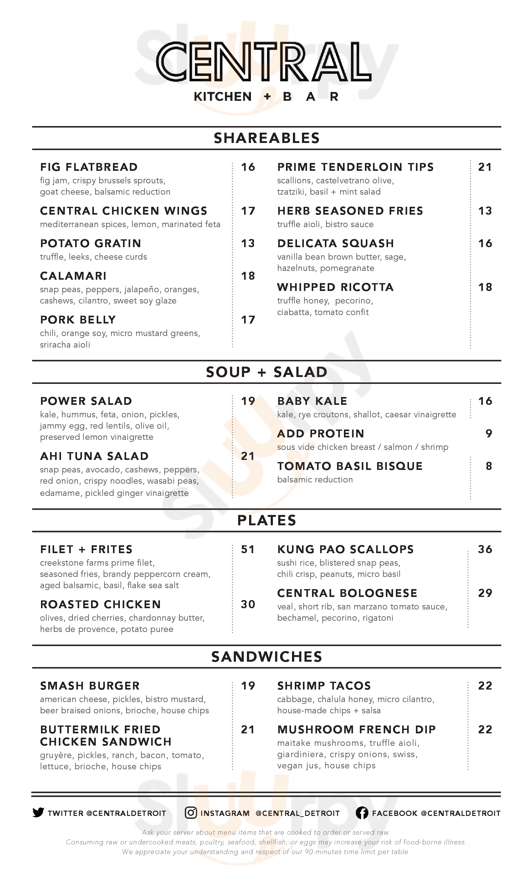 Main Menu - Central Kitchen + Bar