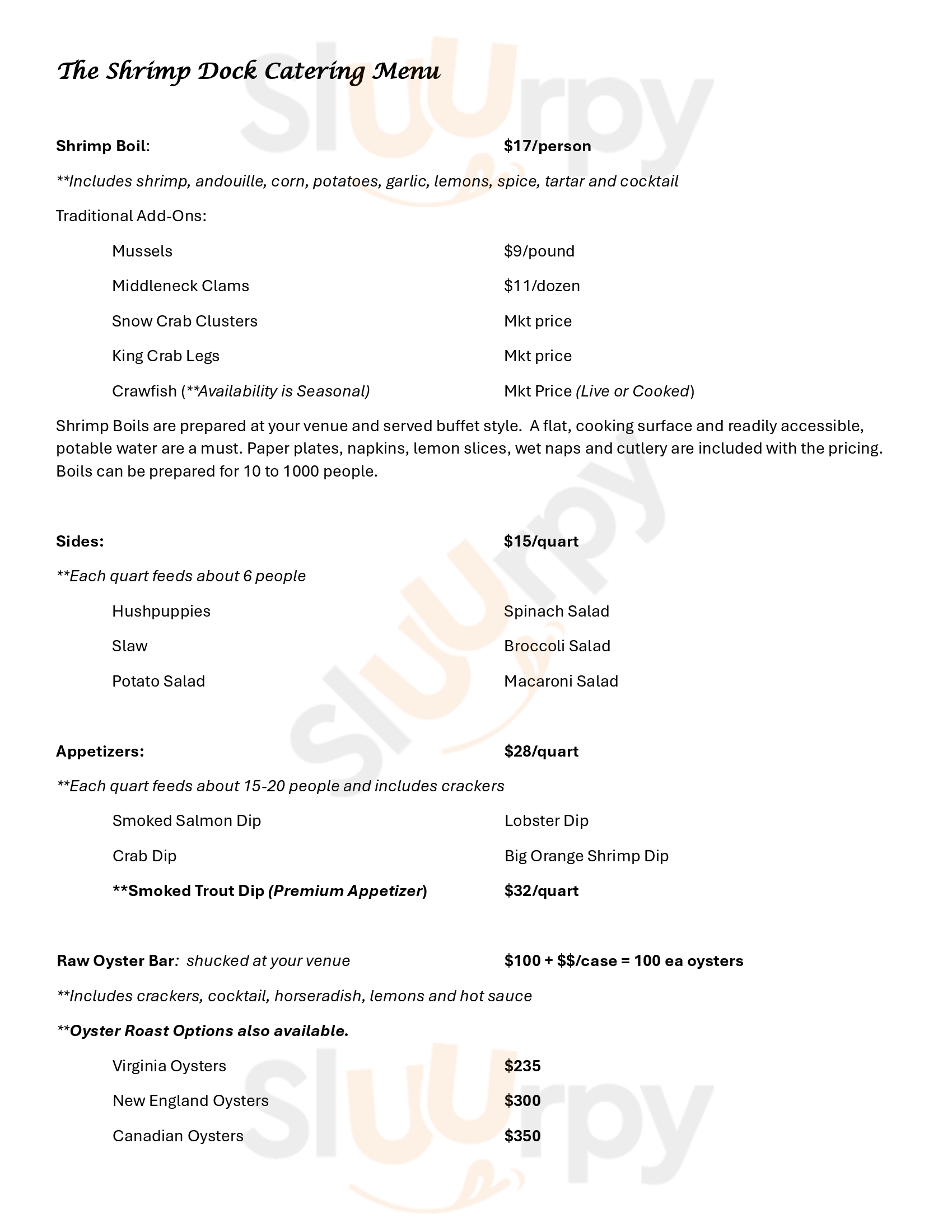 Main Menu - The Shrimp Dock - Bearden