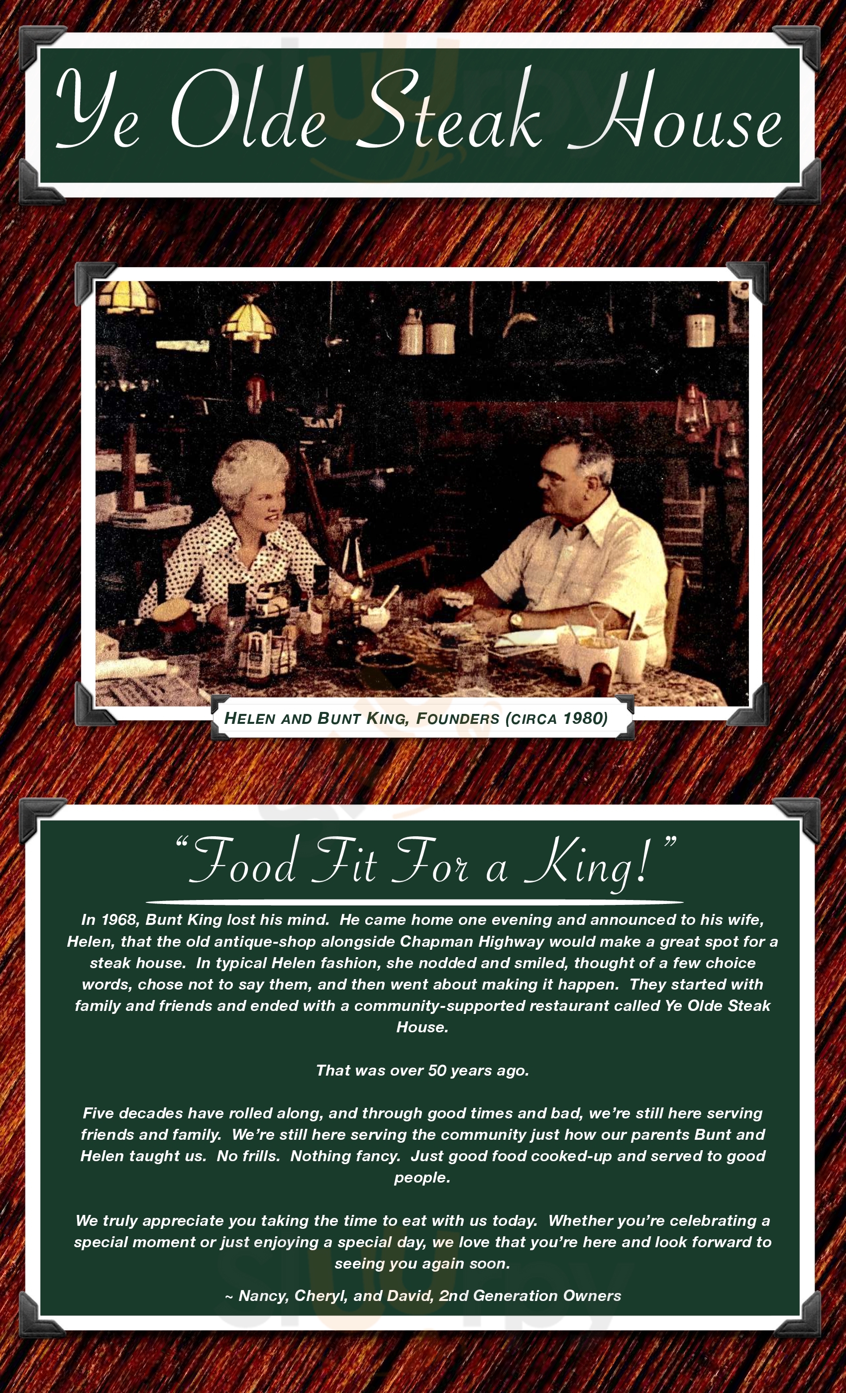 Main Menu - Ye Olde Steak House