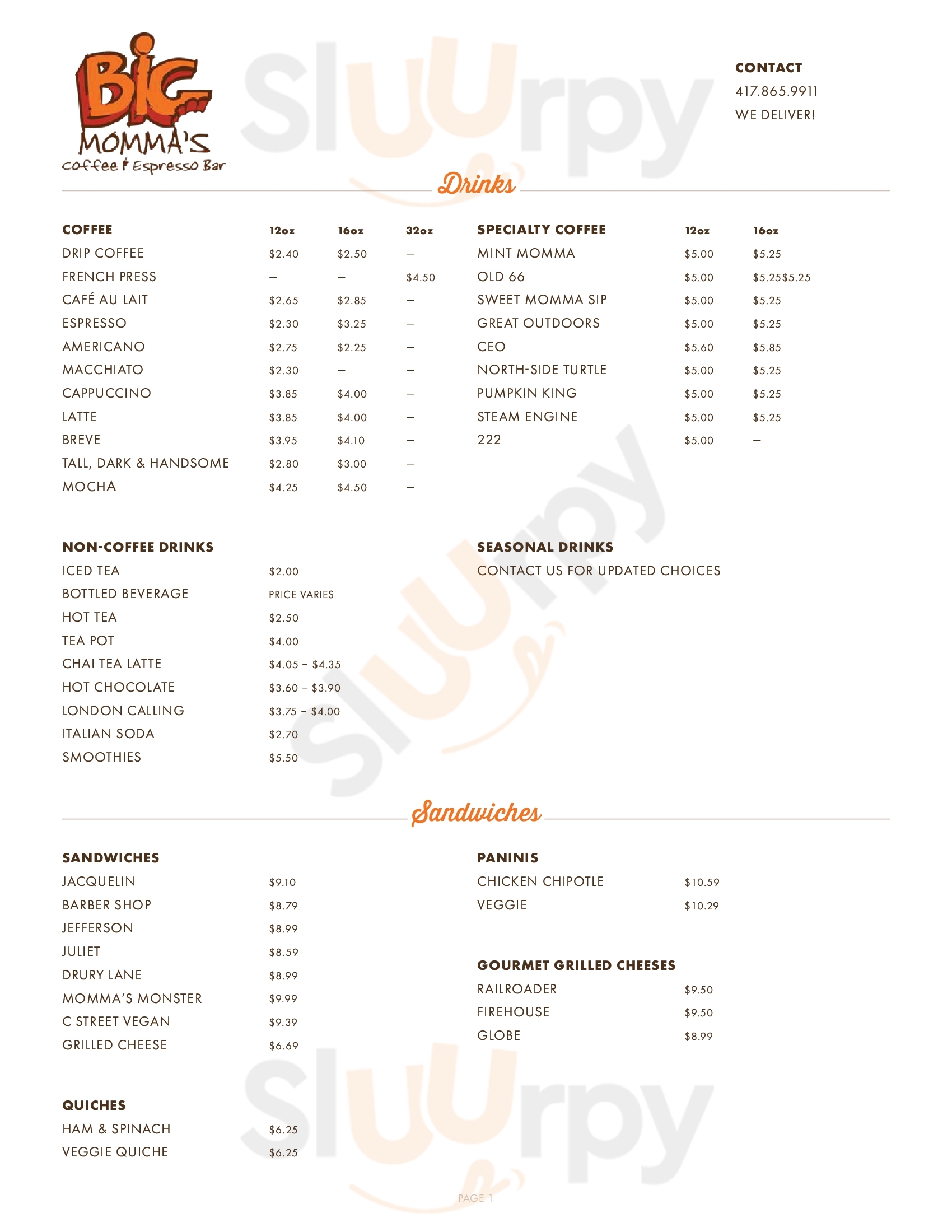 Main Menu - Big Momma's Coffee And Expresso