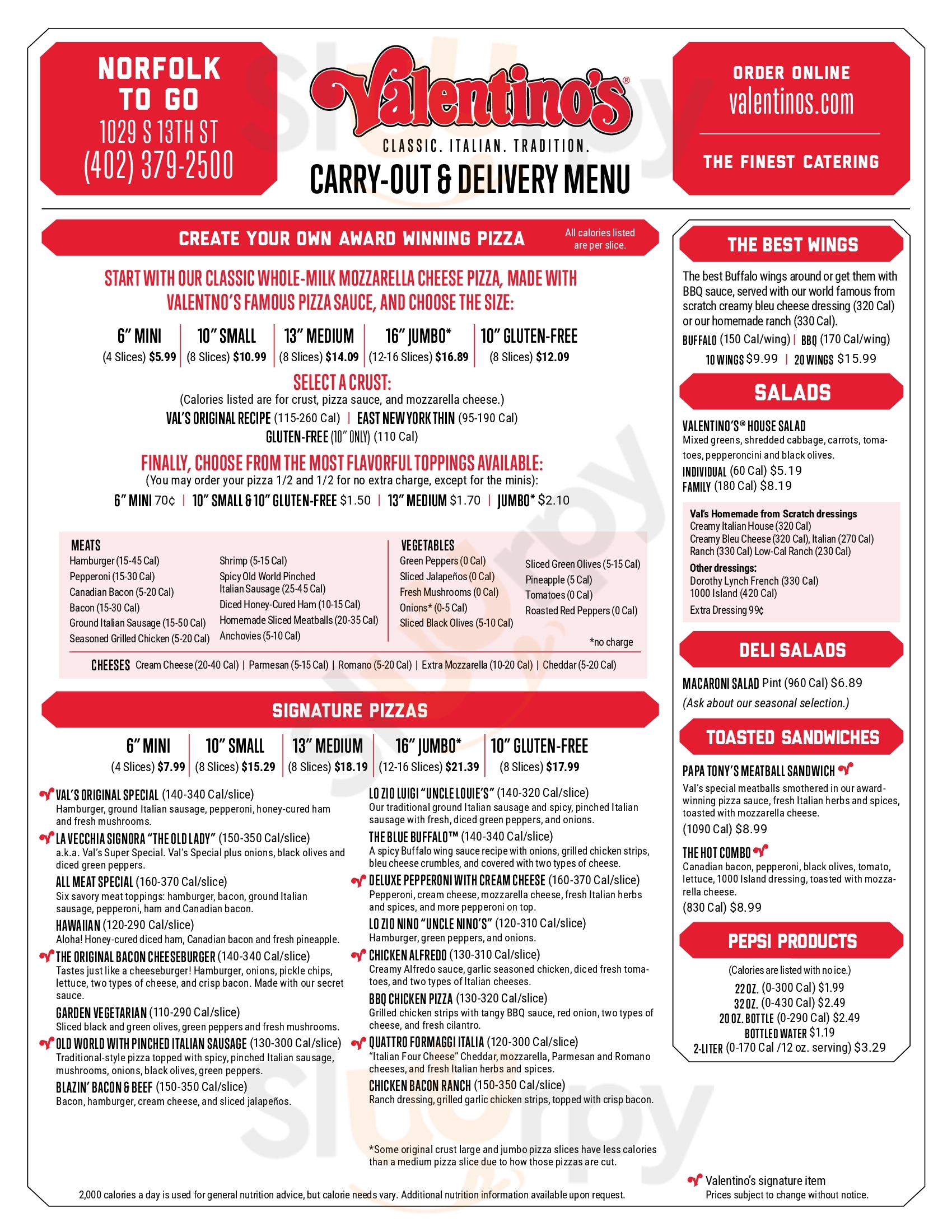 Main Menu - Valentino's