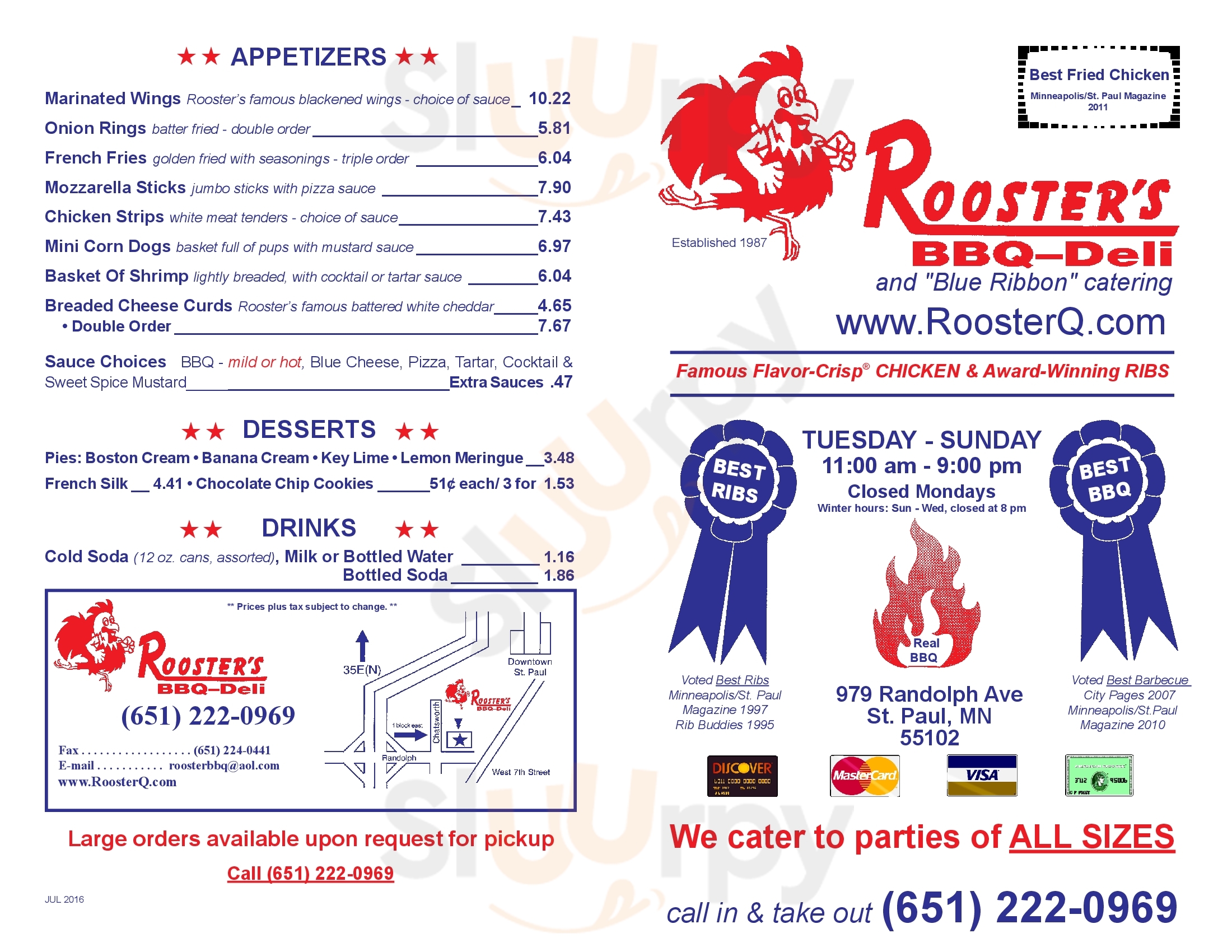 Rooster's Bbq Deli & Catering Saint Paul Menu - 1