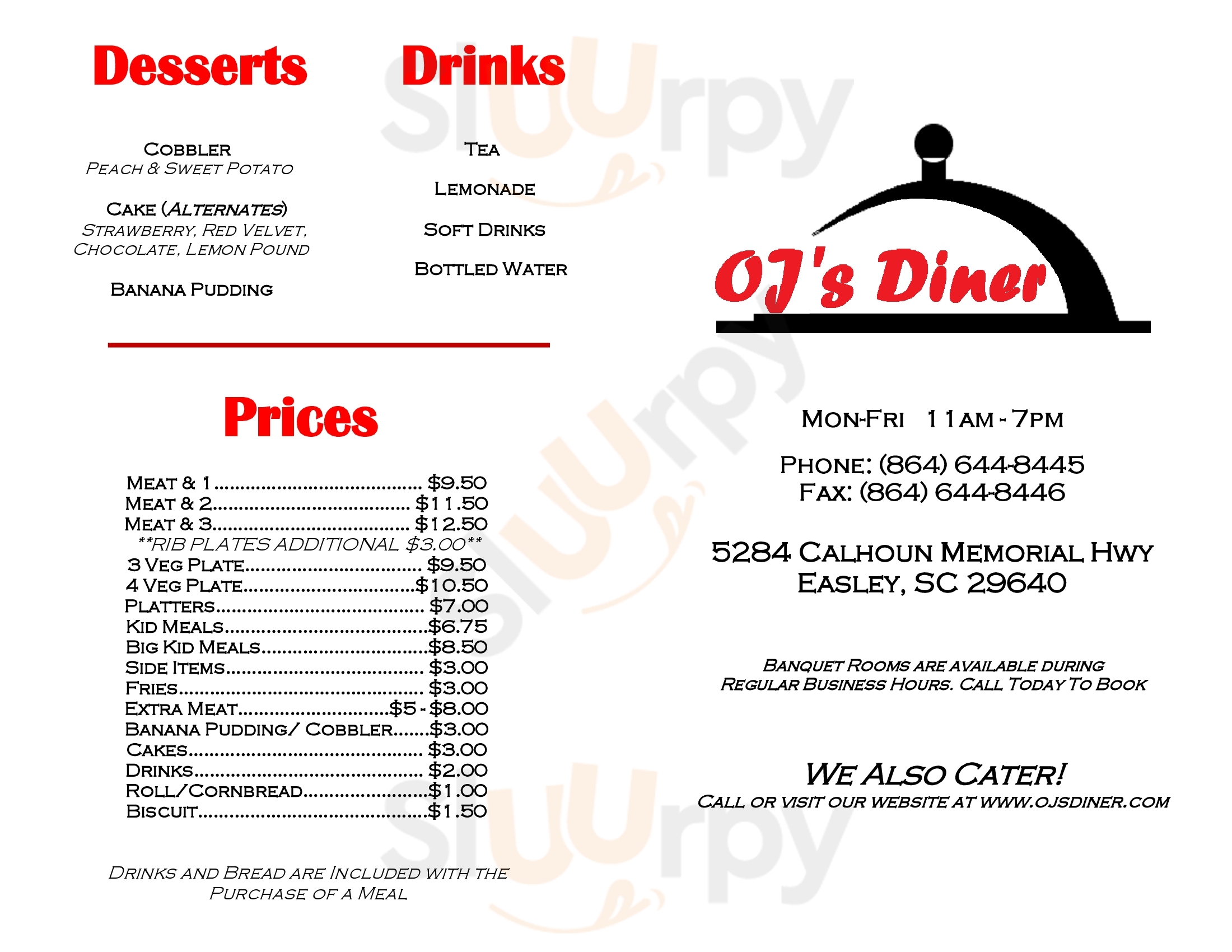 Main Menu - Oj's Diner
