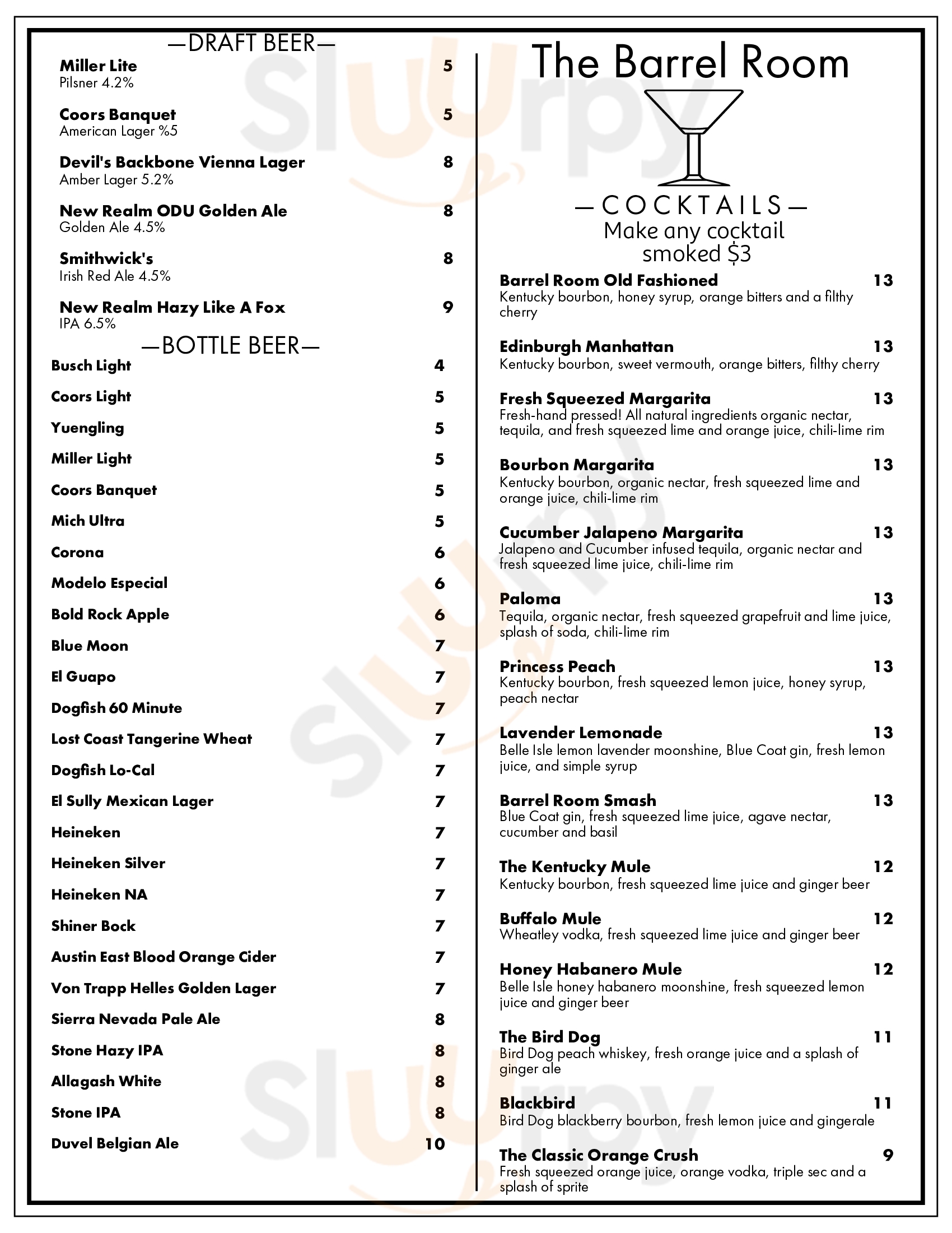 Main Menu - The Barrel Room