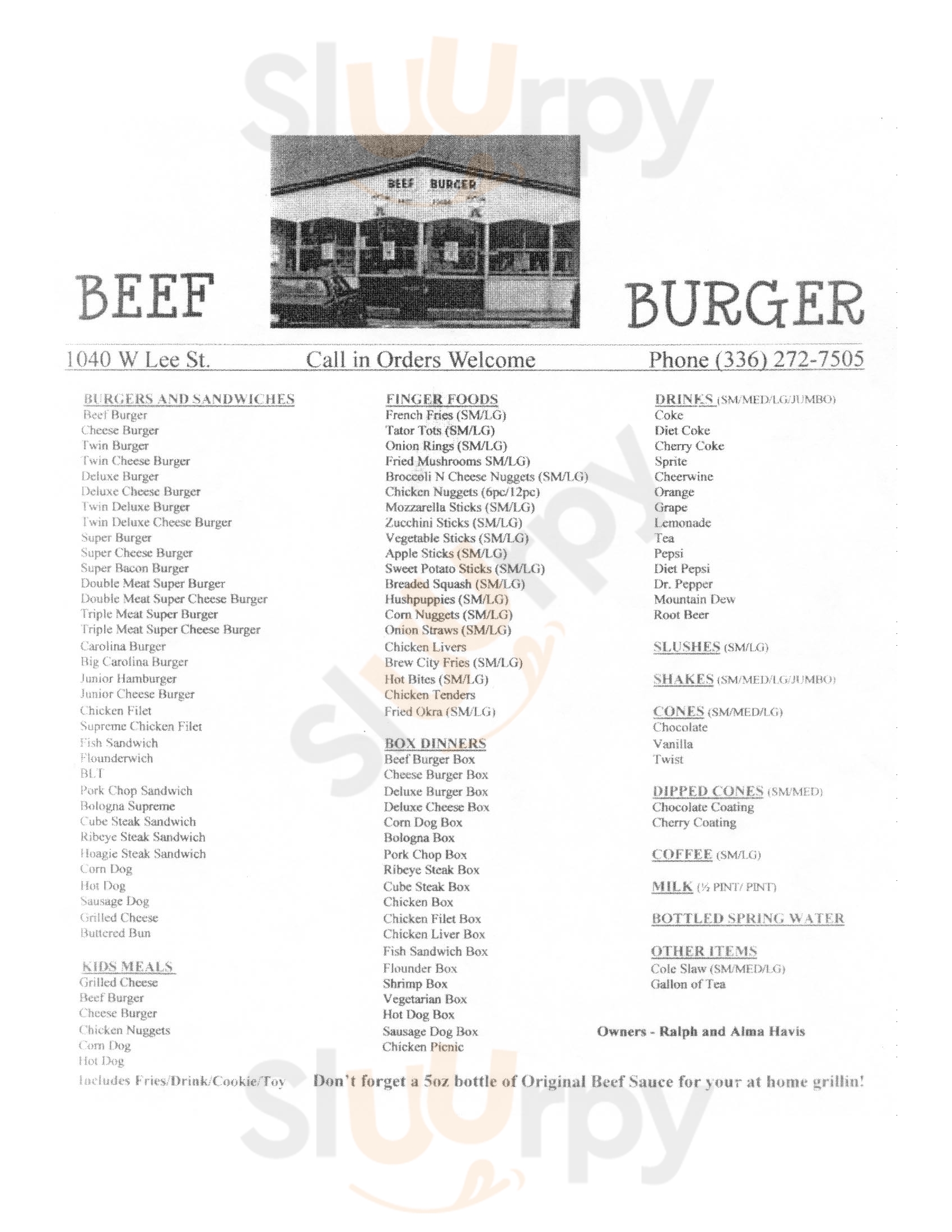 Beef-burger Of Greensboro Incorporated Greensboro Menu - 1