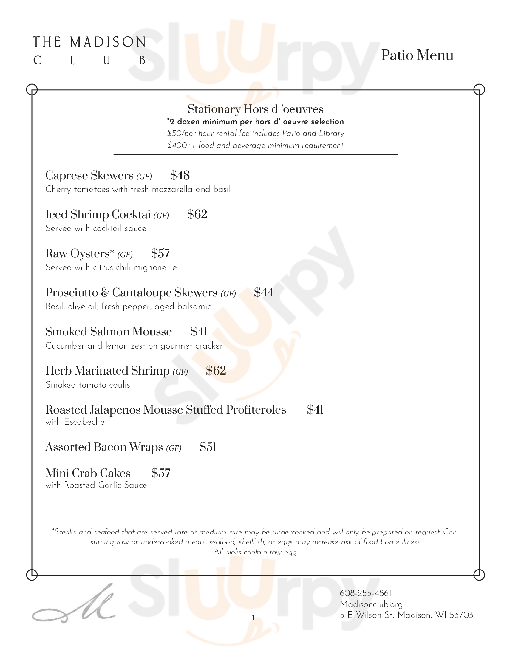 Main Menu - The Madison Club