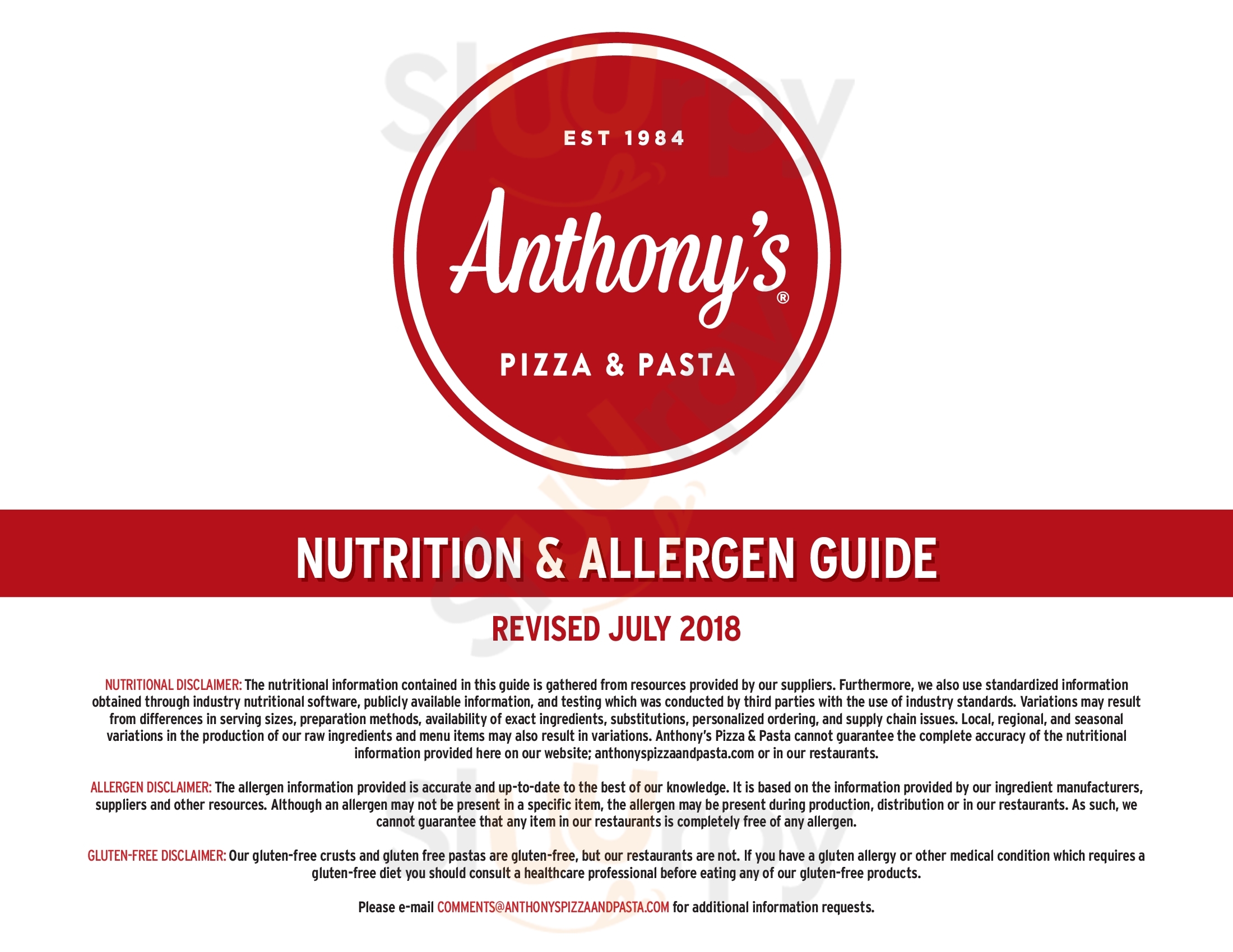 Main Menu - Anthony's Pizza & Pasta