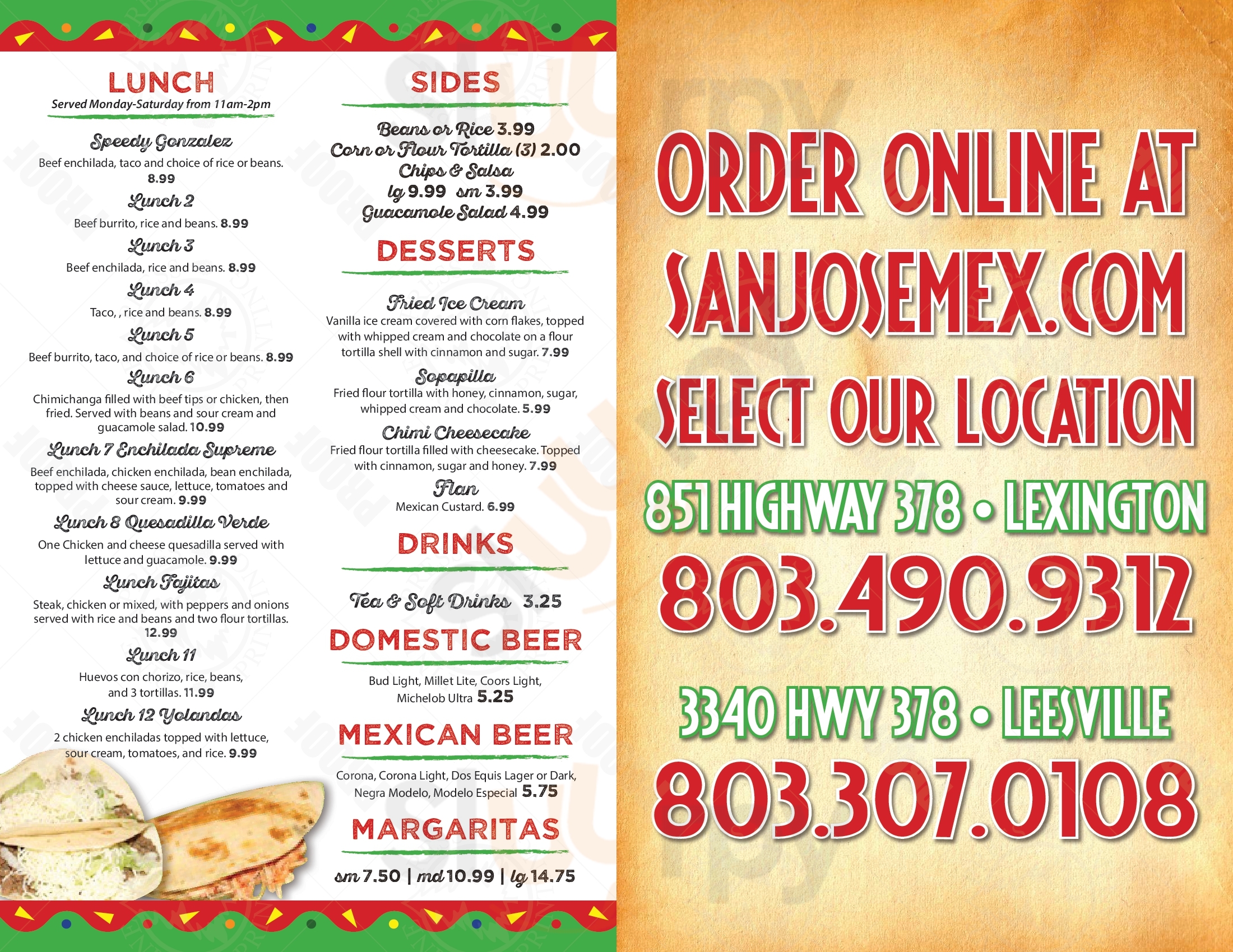 Main Menu - San Jose Mexican Restaurant