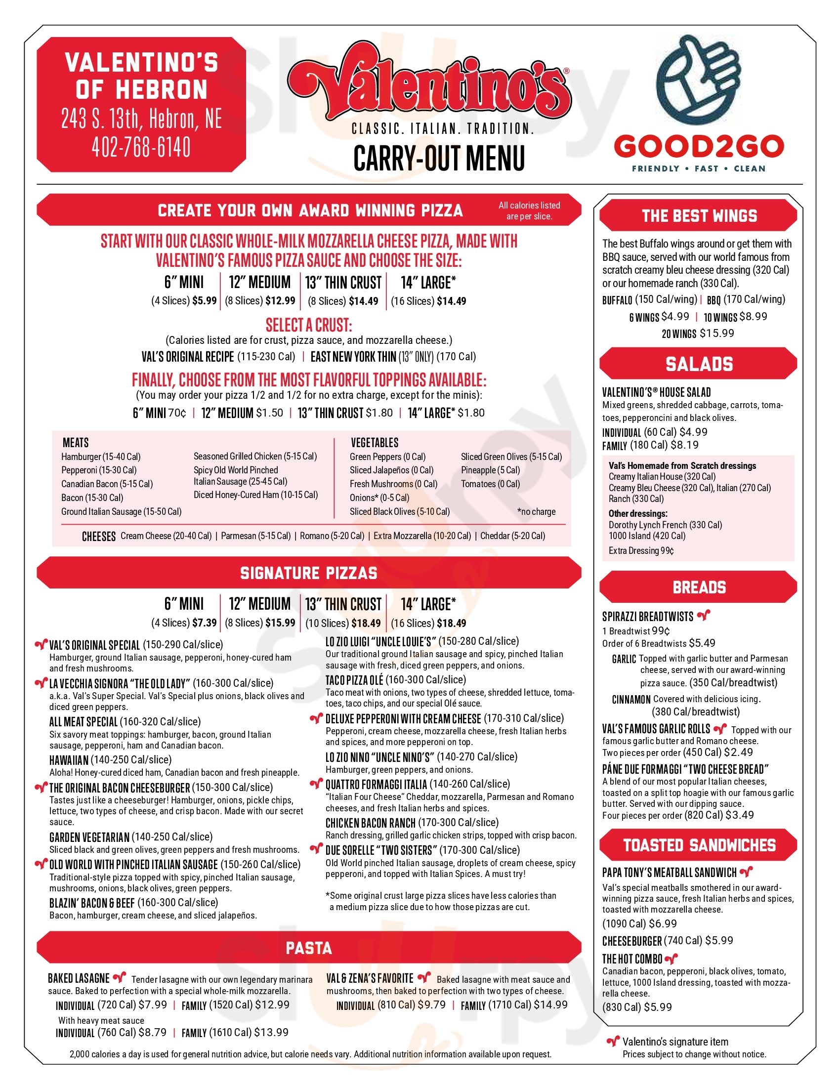 Main Menu - Valentino's