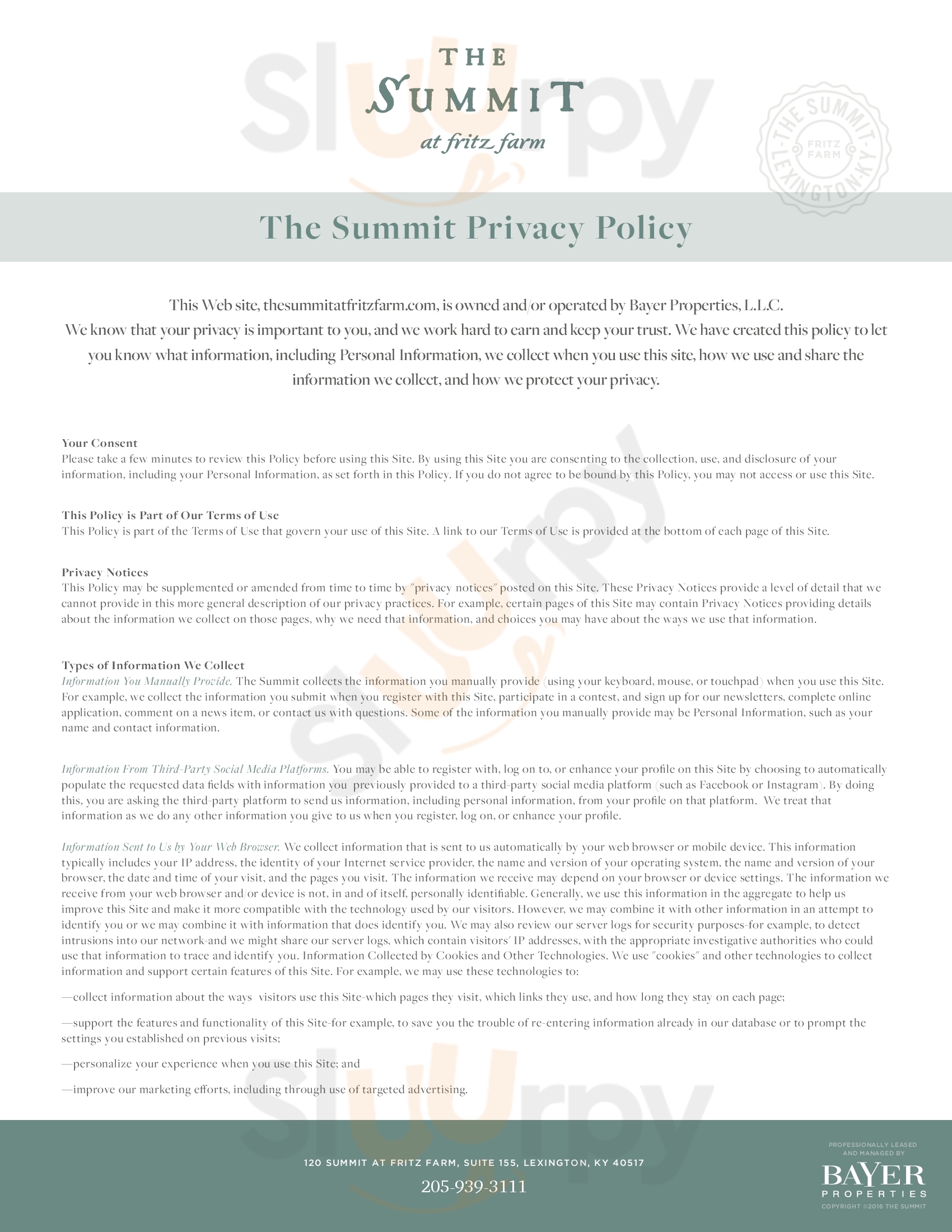 Main Menu - The Summit At Fritz Farm