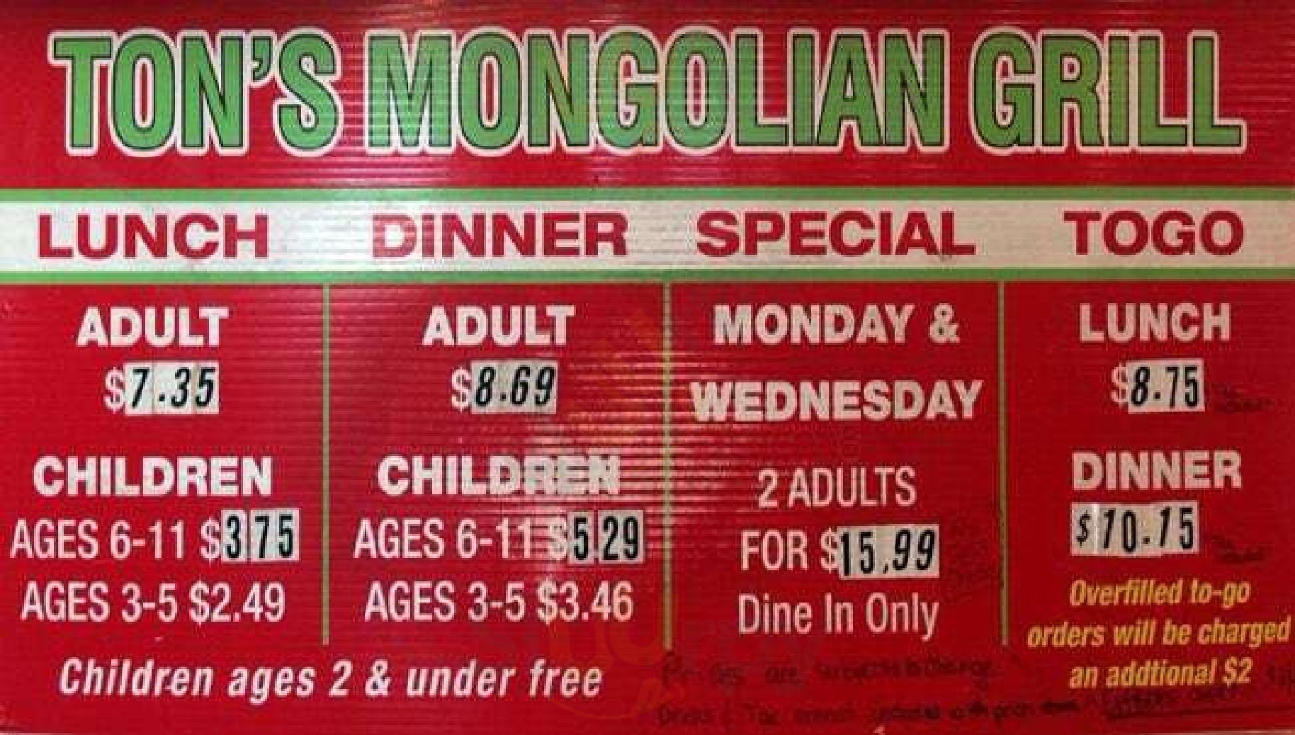 Main Menu - Tong's Mongolian Grill