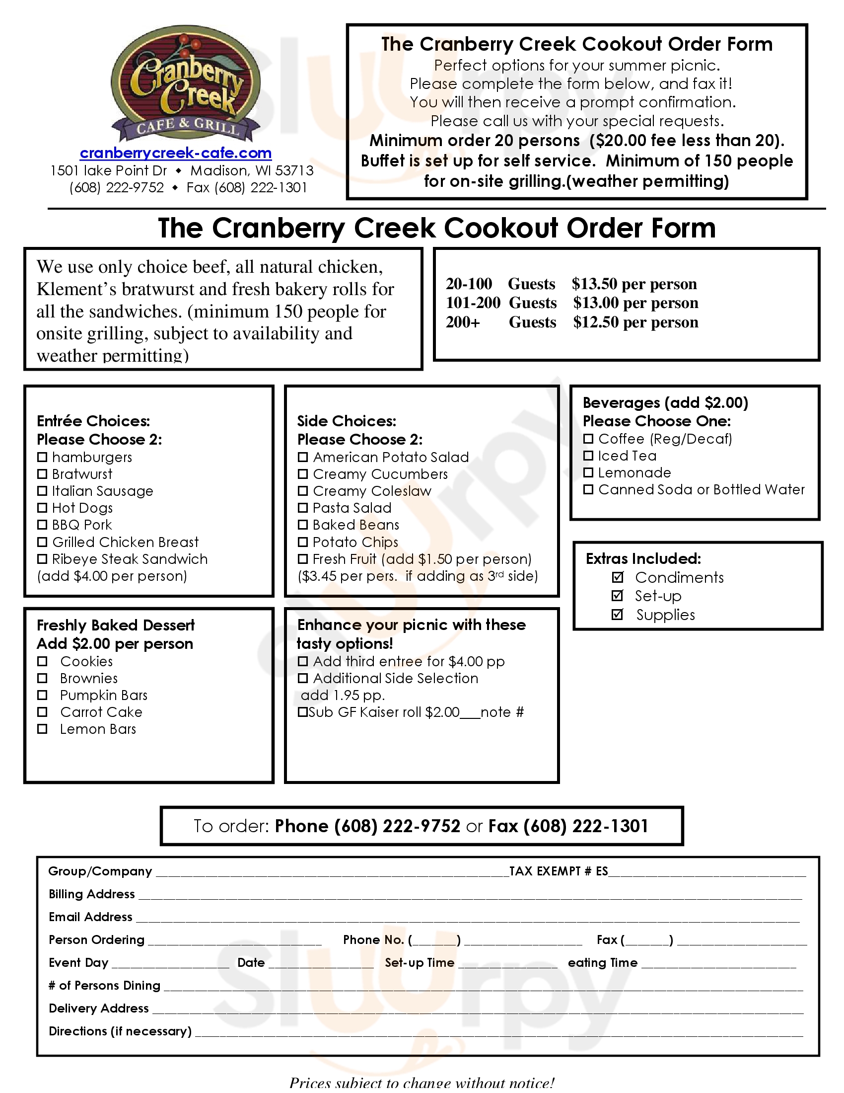 Main Menu - Cranberry Creek