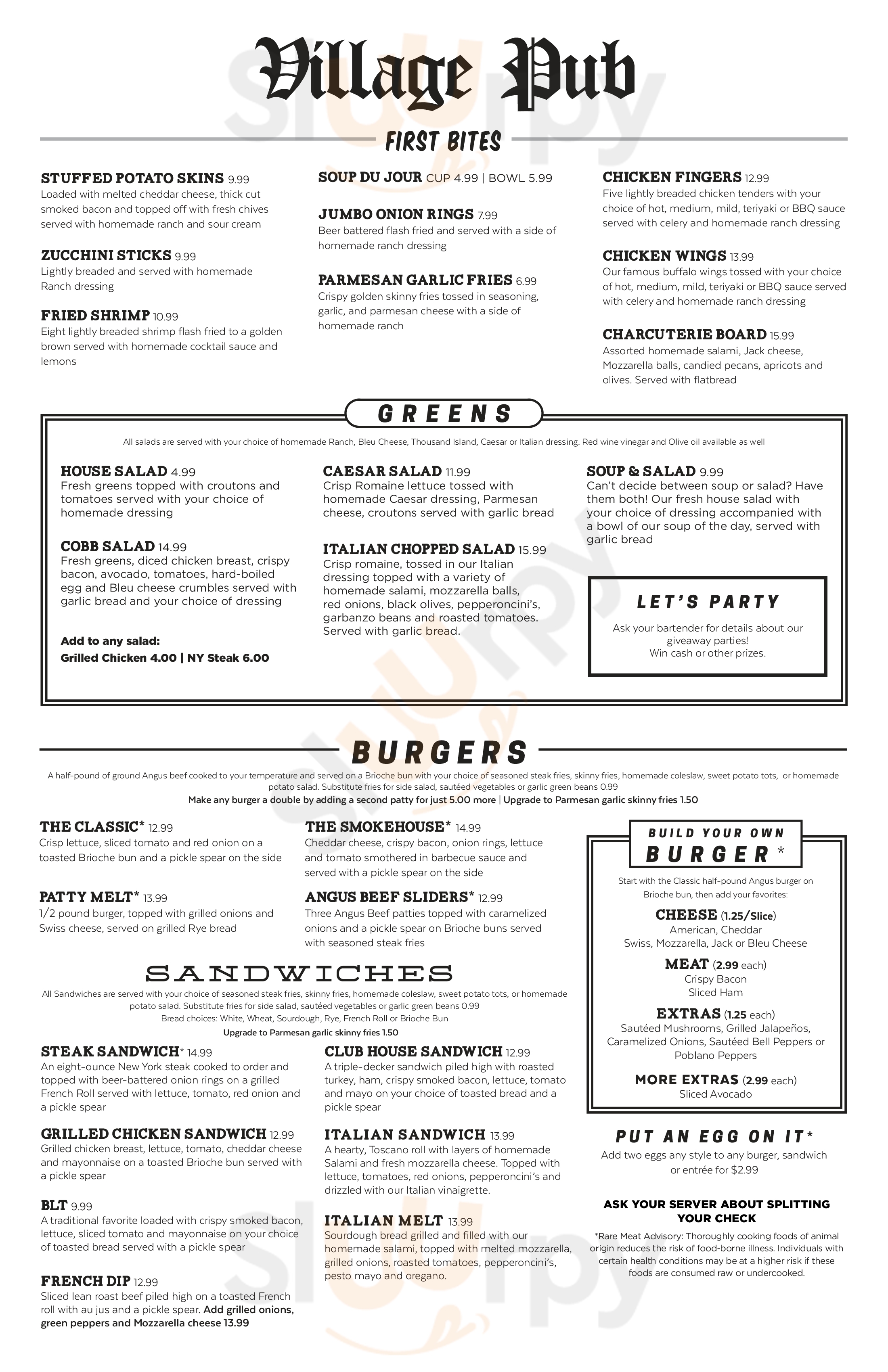 Main Menu - Village Pub