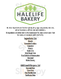 Halelife Bakery menu