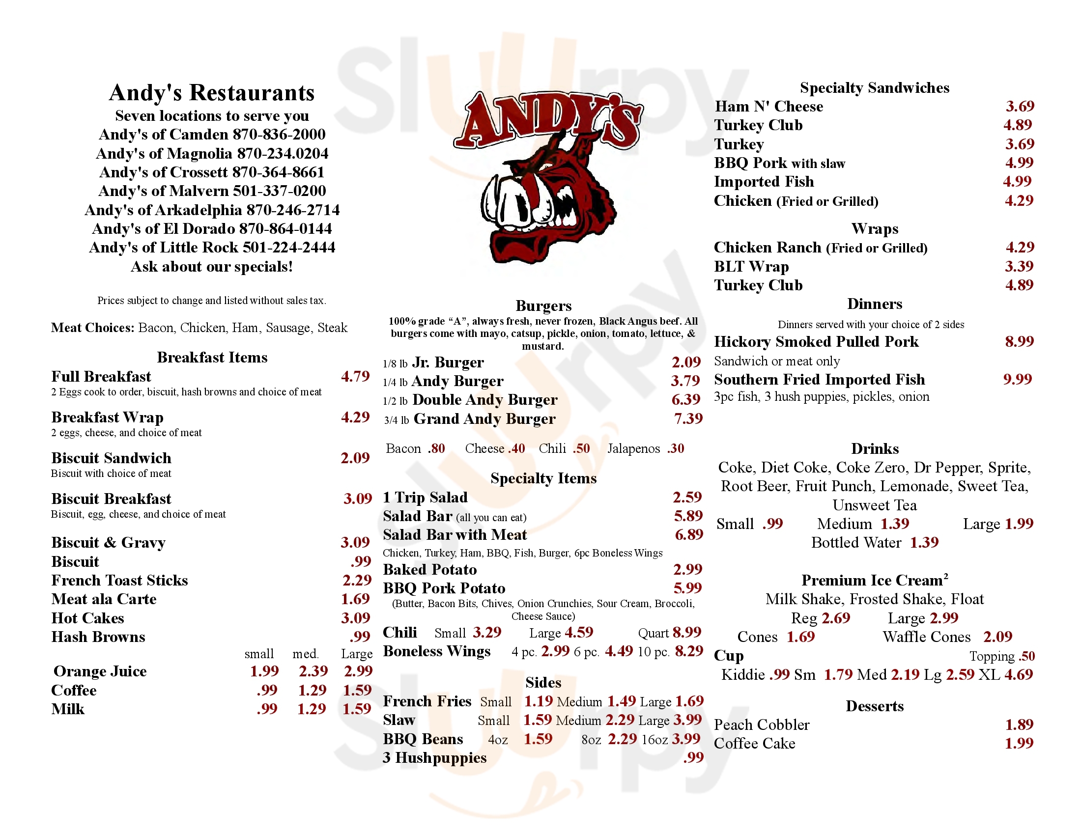 Andy's Restaurant Little Rock Menu - 1