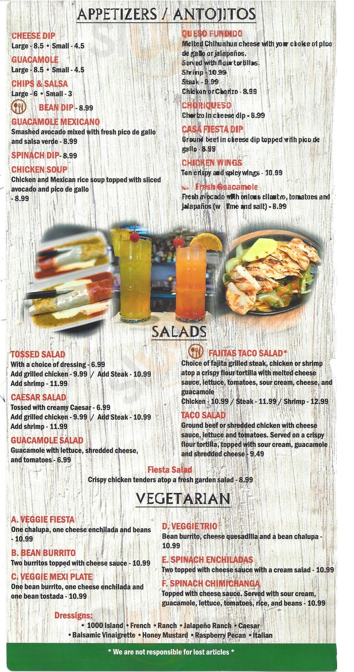 Main Menu - Casa Fiesta Mexican Grill