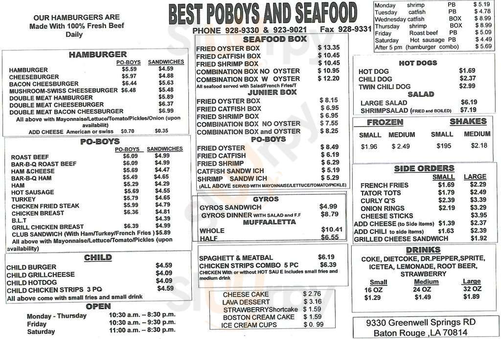 Best Po-boys And Seafood Baton Rouge Menu - 1