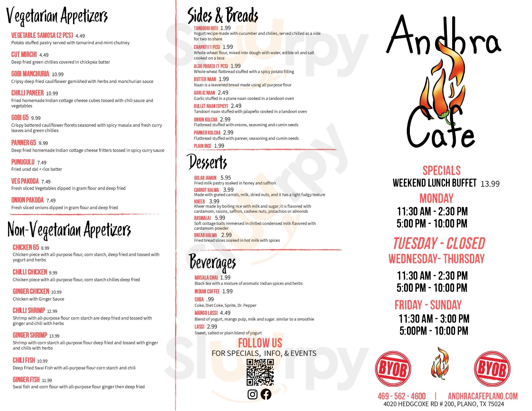 Andhra Cafe Plano Menu - 1