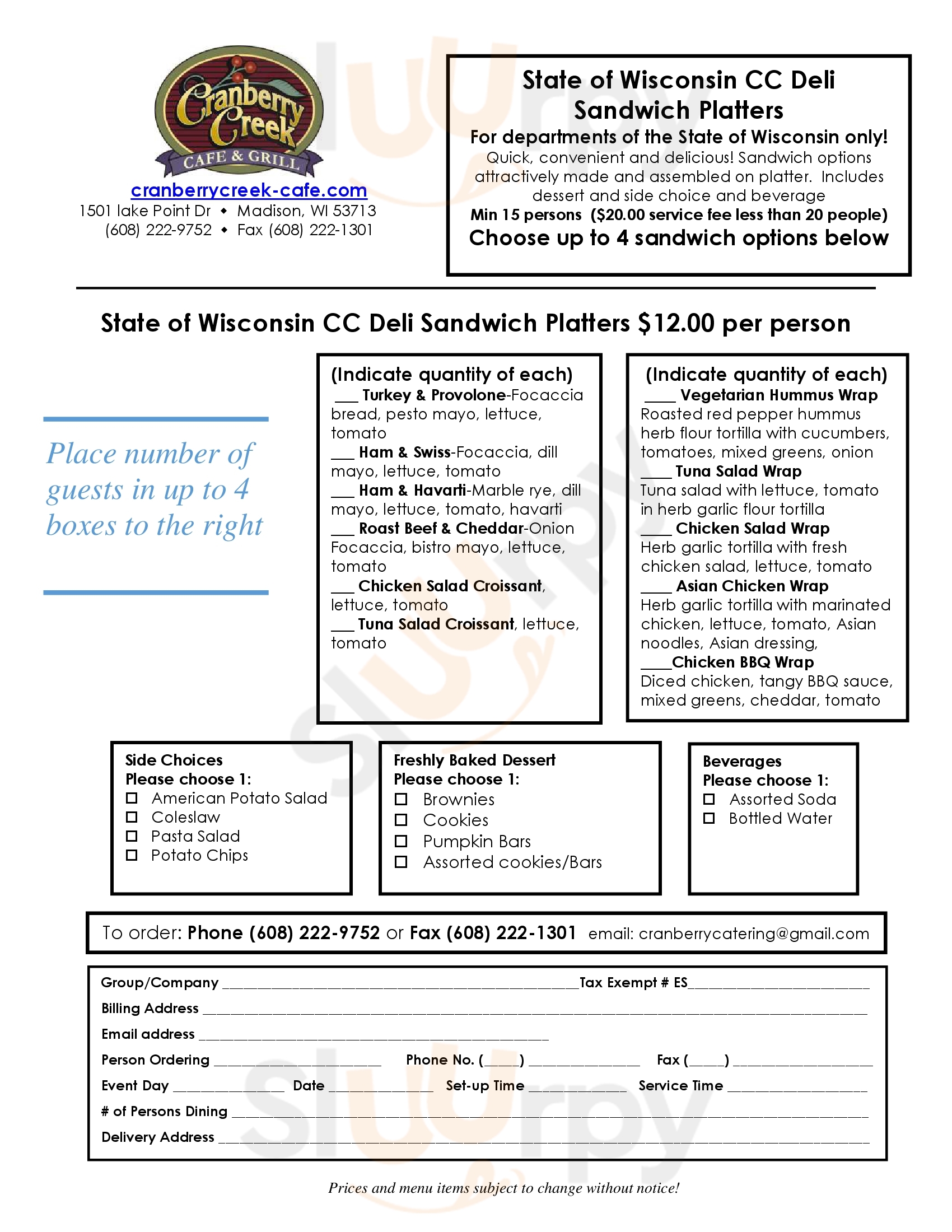 Main Menu - Cranberry Creek Cafe & Catering