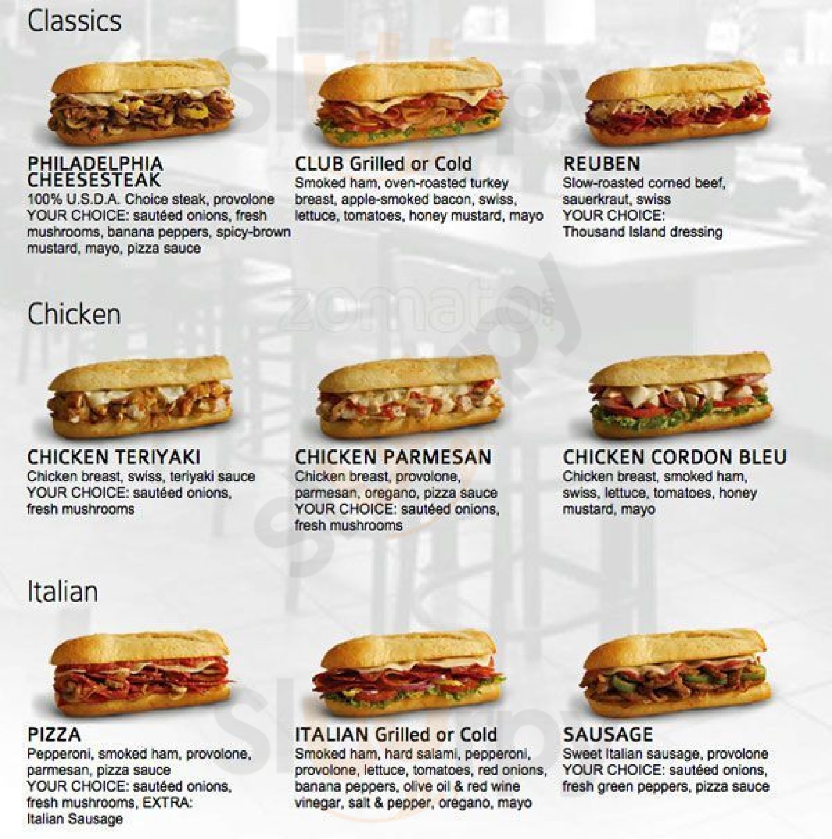 Penn Station East Coast Subs Lexington Menu - 1