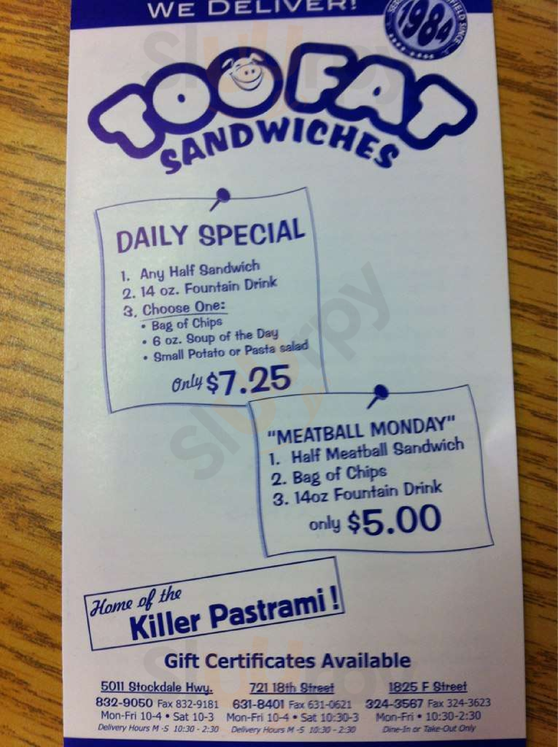 Too Fat Sandwiches Bakersfield Menu - 1