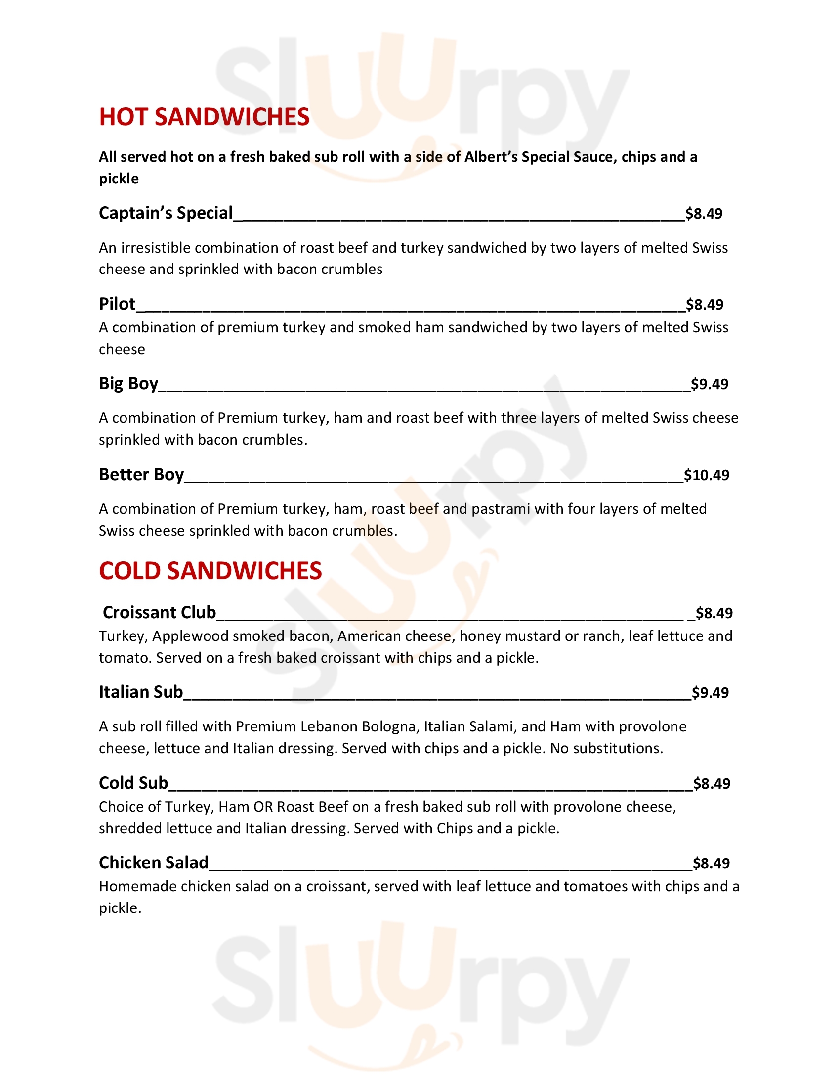 Main Menu - Albert's Deli Main Street