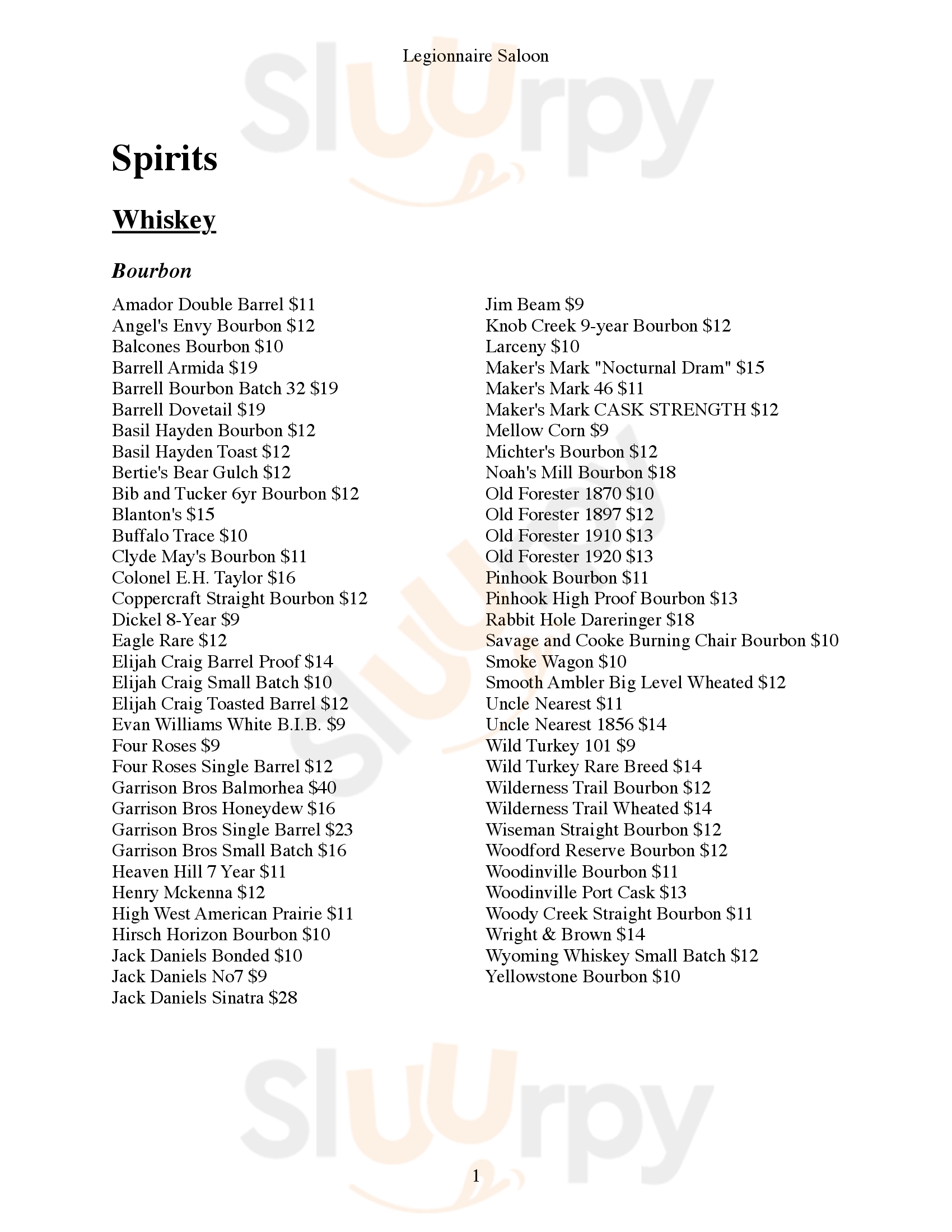 Main Menu - The Legionnaire Saloon