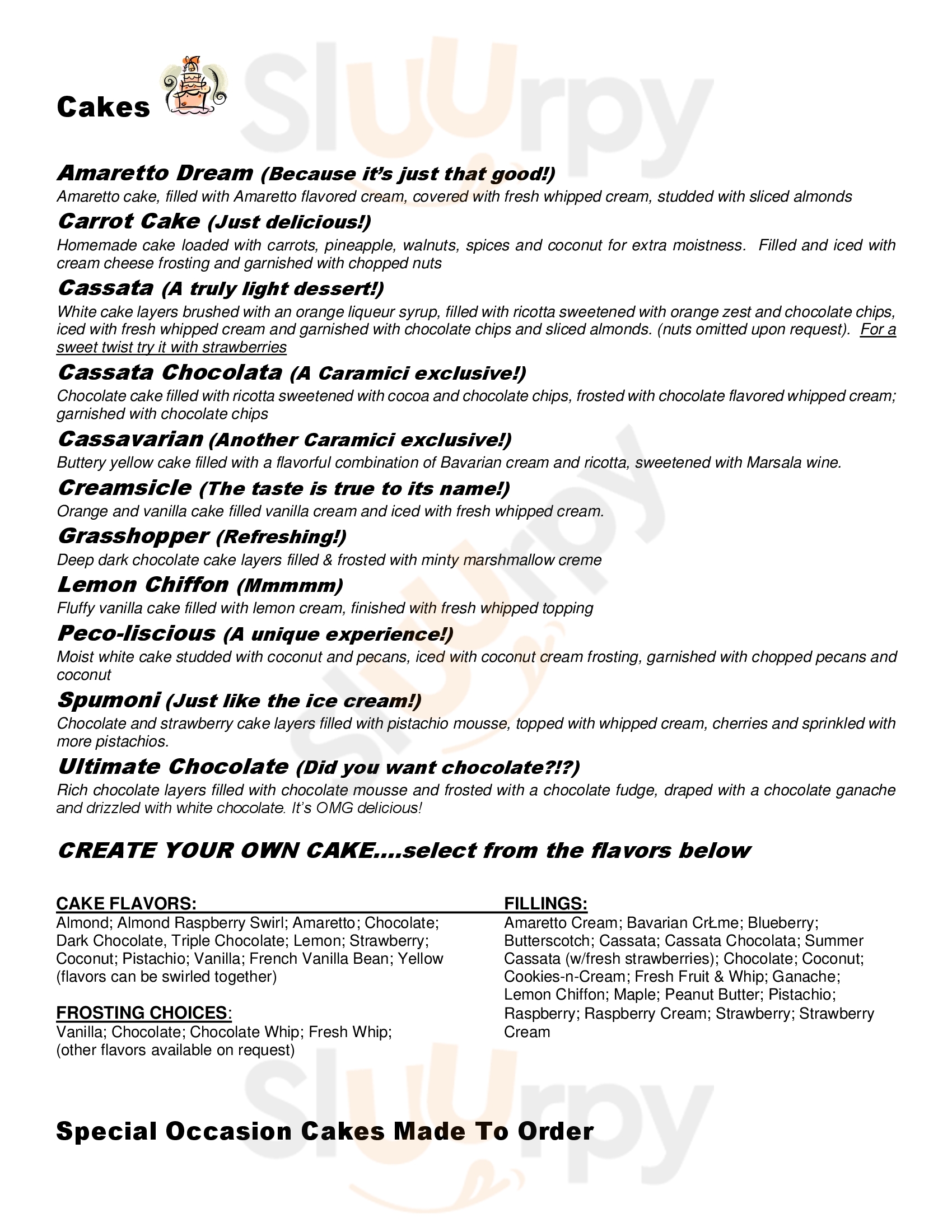 Main Menu - Caramici's Bakery