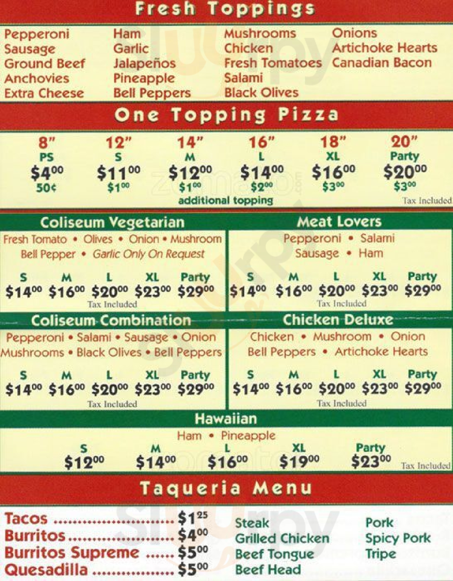 Main Menu - Coliseum Pizza