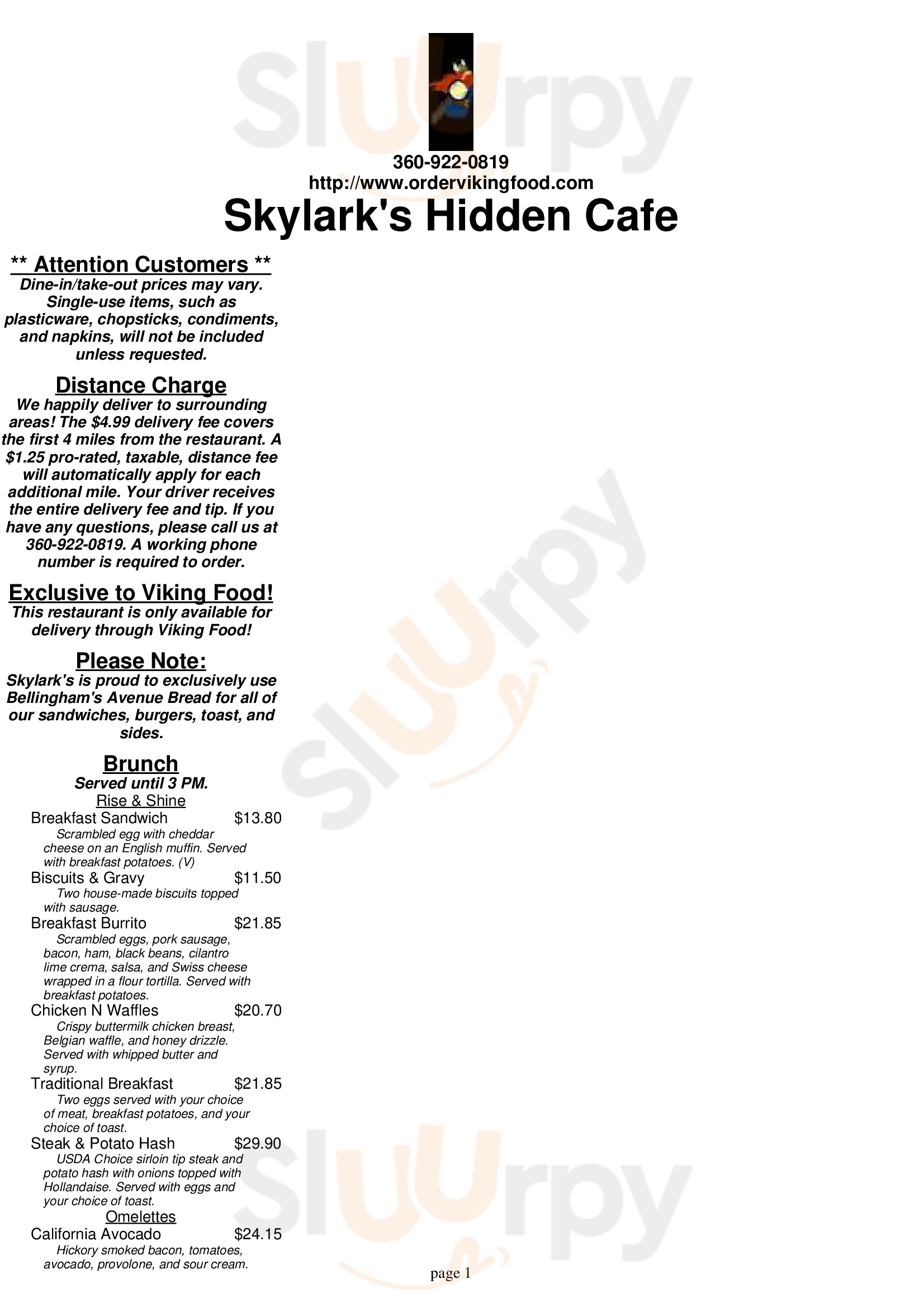 Main Menu - Skylarks Hidden Cafe