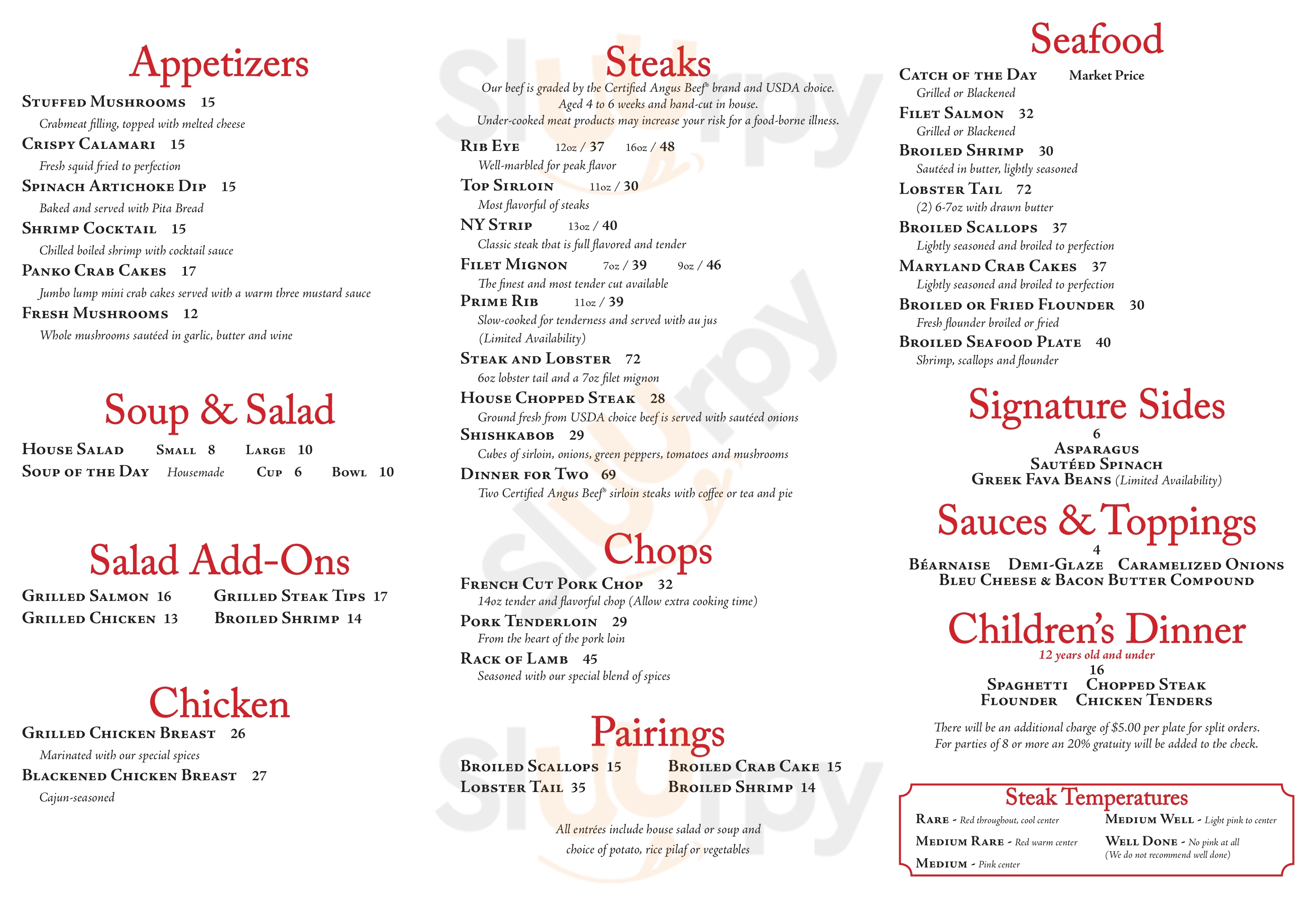 Main Menu - Chris's Open Hearth Steak House