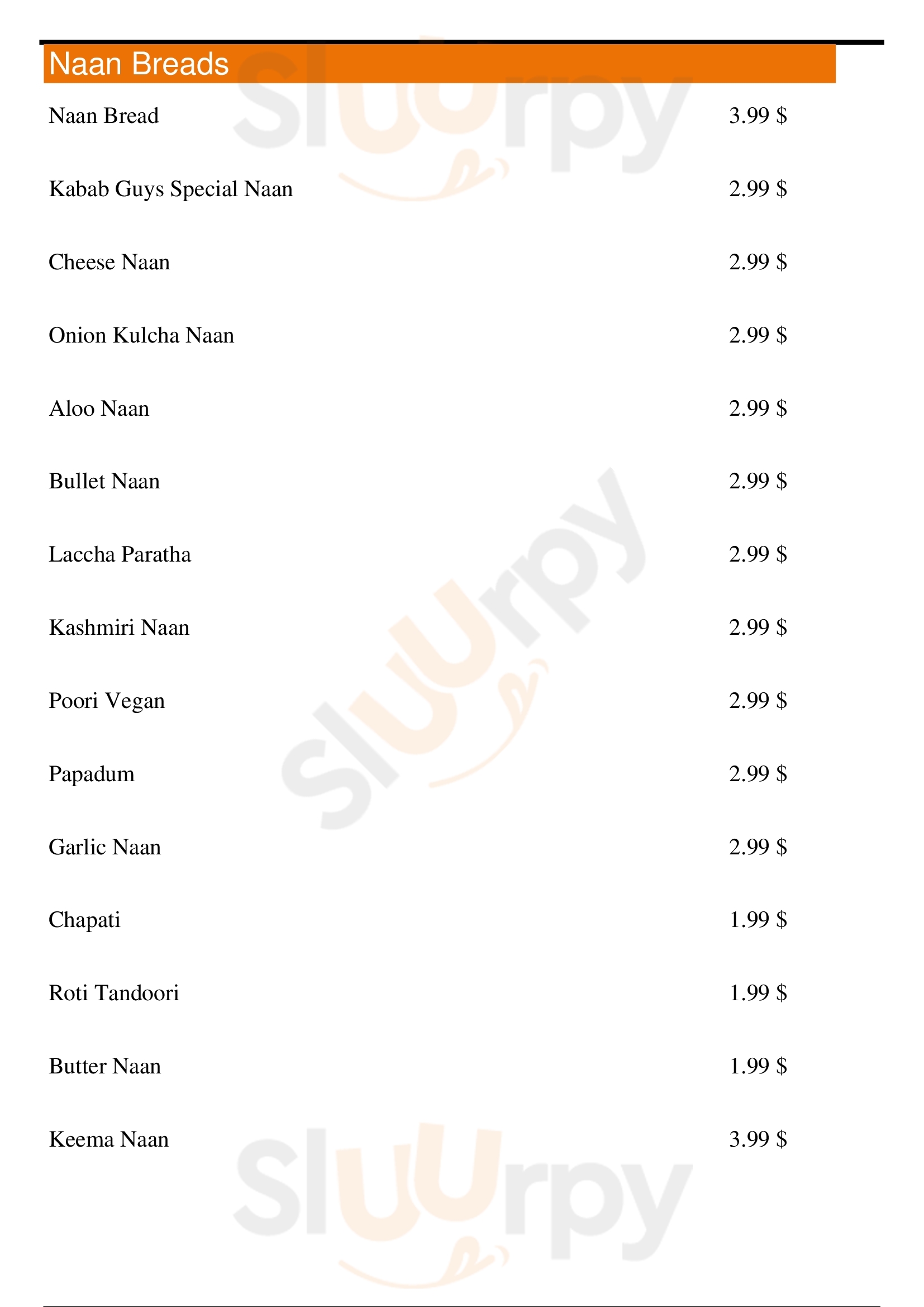 Kabob Guys menù, McAllen Main Menu Sluurpy